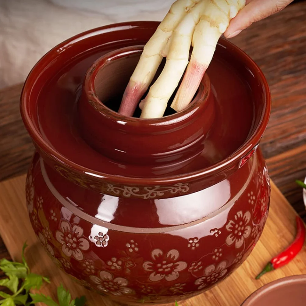 Naczynie do fermentacji, Tradycyjny chiński ceramiczny słoik do kiszenia z pokrywką uszczelką wodną, ​​duży, pogrubiony garnek kimchi(6KG)