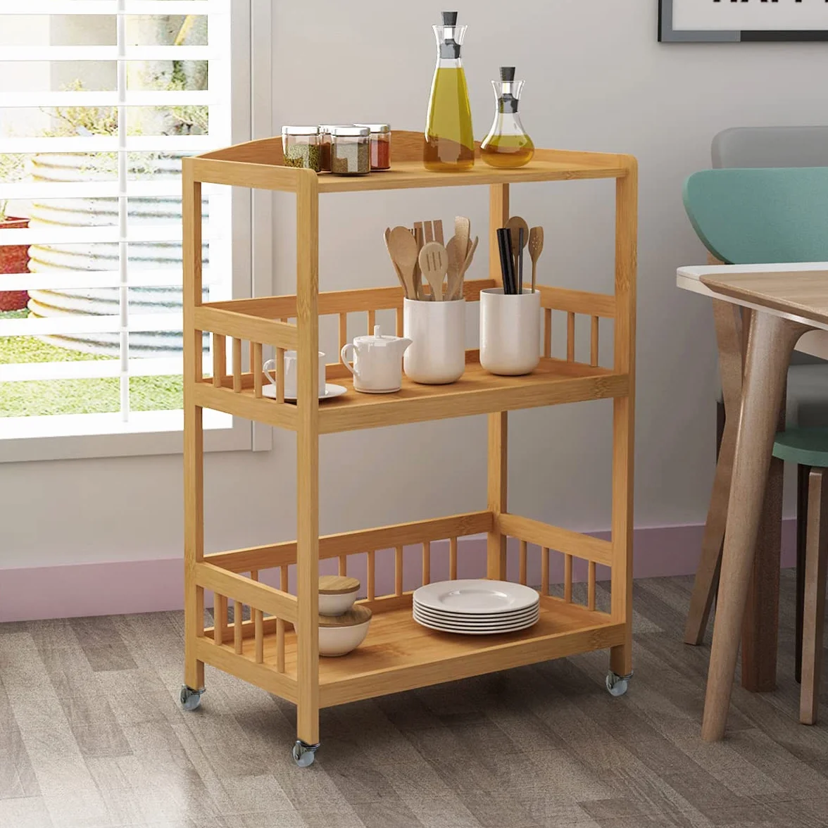 sogesfurniture KS-ZC05-BH Bambusowy wózek do serwowania do kuchni, 3-poziomowa półka do przechowywania, wózek do serwowania na kółkach, do restauracji