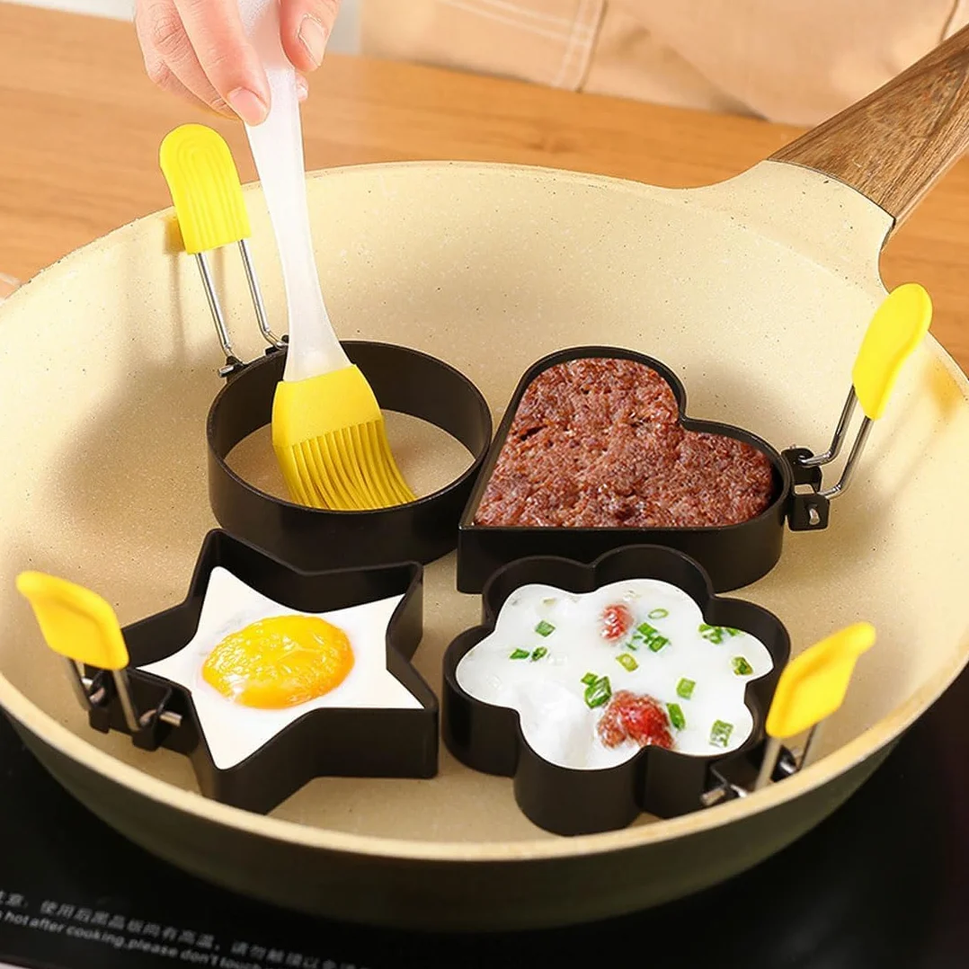 Foremki do jajek sadzonych – stal nierdzewna, nieprzywierająca forma do omletu z uchwytami, okrągłe formy do jajek sadzonych na patelnię, do naleśników, pieczeni, kanapek, 4 sztuki
