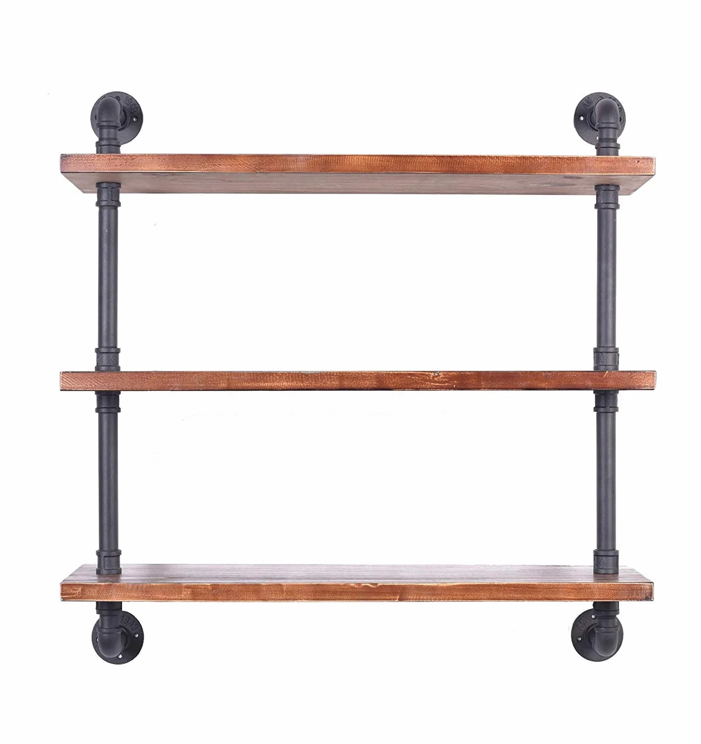 Przemysłowa rura półka na książki rustykalna nowoczesna drewniana drabina półka do przechowywania 3 poziomy retro montaż ścienny konstrukcja rur DIY regał (czarny, L 91 cm)