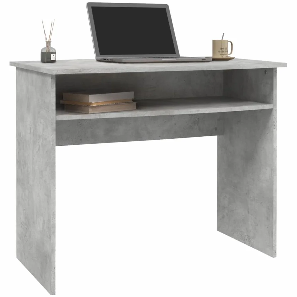 Biurko betonowe, szare, 90 x 50 x 74 cm, materiał drewnopochodny z półką, stolik pod komputer do biura, biura domowego i pokoju młodzieżowego, kompaktowy stół roboczy do nauki, gier i pisania