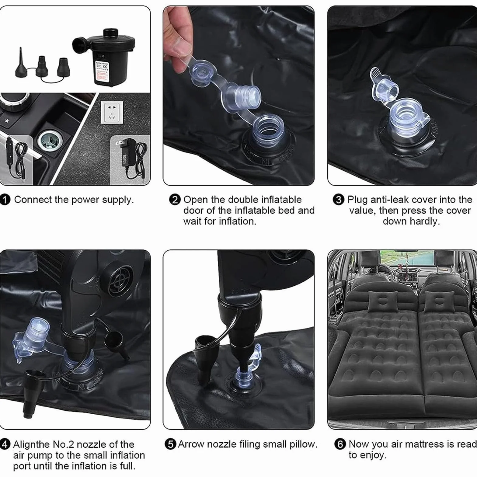 Samochodowy materac dmuchany do Toyota Land Cruiser Prado (J150) 5-drzwiowy, z 2 poduszkami powietrznymi, ruchome grubsze, masywna powierzchnia PVC, regulowane tylne siedzenie, A/czarny