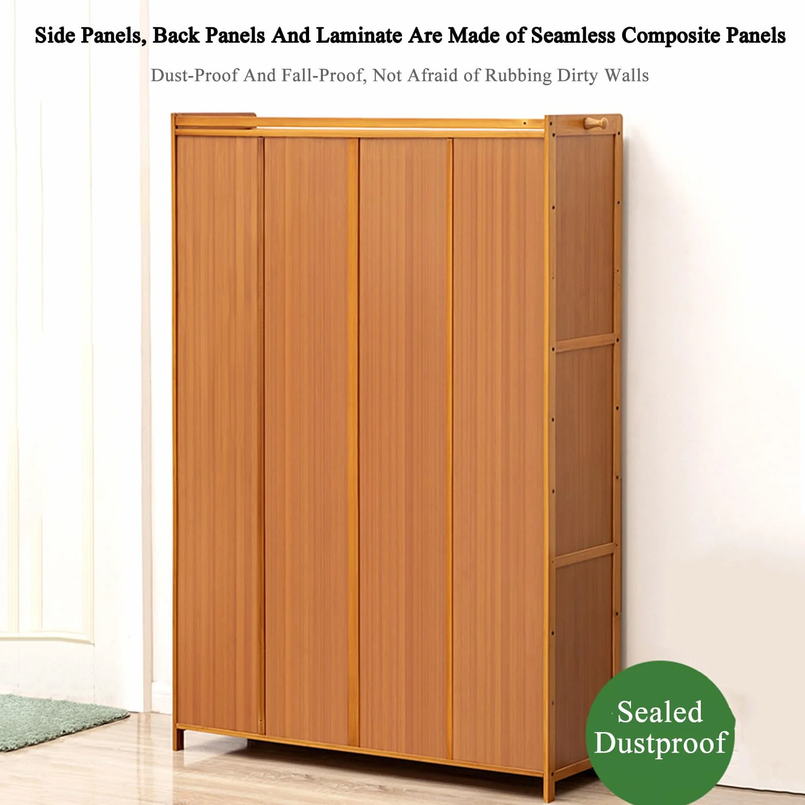 Bambusowa szafka do przechowywania butów z otwieranymi drzwiami i haczykami, stylowy organizer do przedpokoju i salonu, 80 x 33 x 115 cm na obuwie i akcesoria