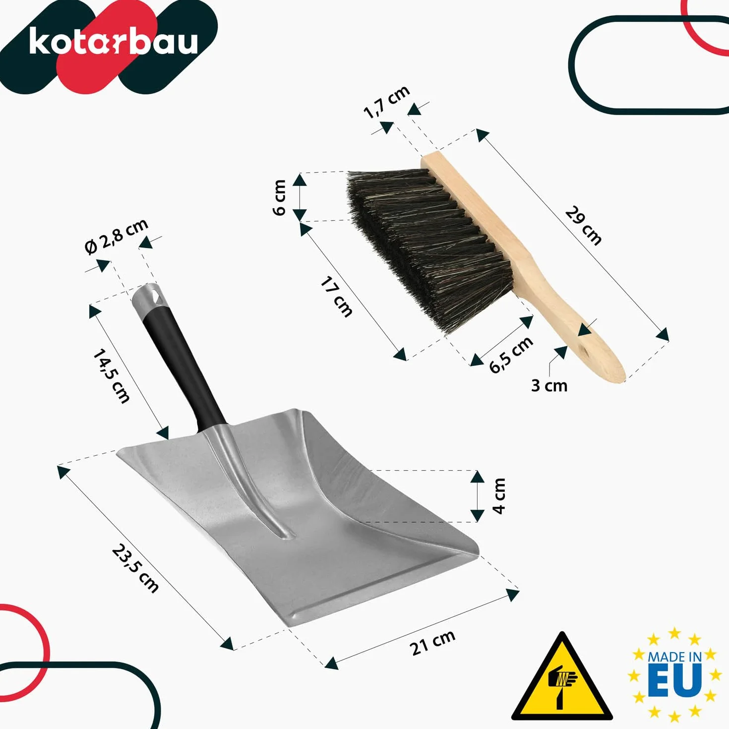 KOTARBAU® Łopatka Śmietniczka - Szufelka Stalowa - Szczotka Zmiotka - Miotła Drewniana