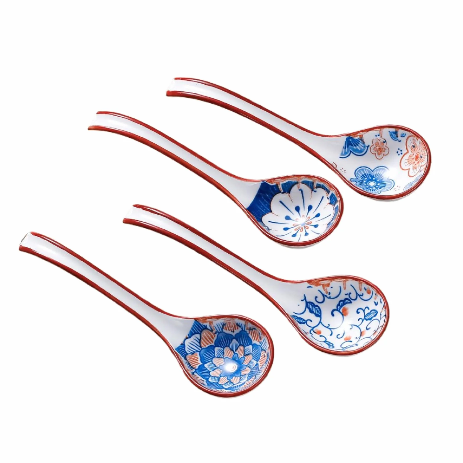 Łyżki do zup azjatyckich zestaw 4 szt., łyżki do zupy, łyżki do ramen, łyżki ceramiczne do zupy, łyżki do zupy chińskiej, łyżki do zupy z długim uchwytem do makaronu ramen pierogi wonton