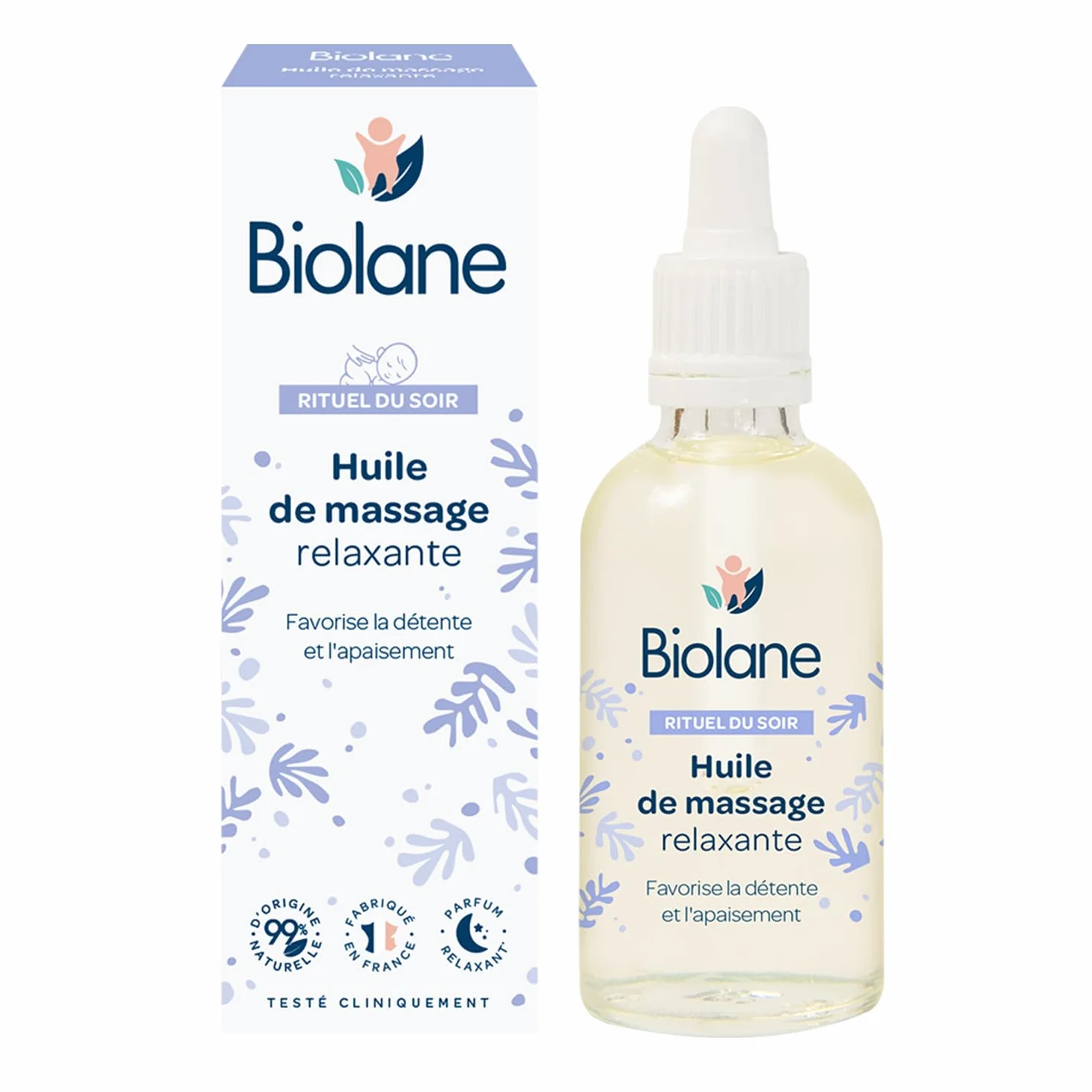 BIOLANE - Olejek do masażu - Dziecko - Relaks - Relaksujący i kojący zapach - 99% naturalnych składników - 50ml - Wyprodukowano we Francji, biały, 50,00 ml (zestaw 1)