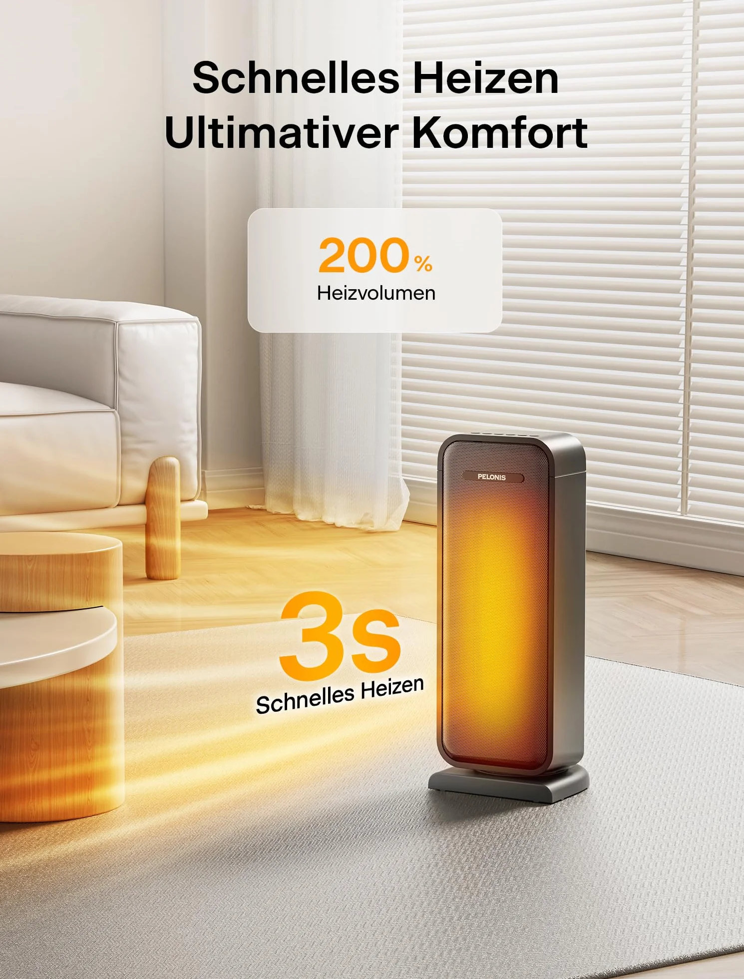 PELONIS grzejnik elektryczny 2000 W ceramiczny termowentylator przenośny timer 12h