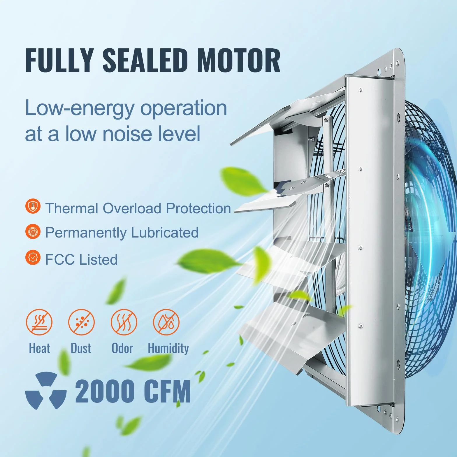 VEVOR Wentylator wyciągowy, 406 mm, 1400 obr./min, 1506 CFM, wentylator ścienny z aluminium do montażu na ścianie, z silnikiem prądu zmiennego, wentylacja i chłodzenie do szklarni, garaży, szop,