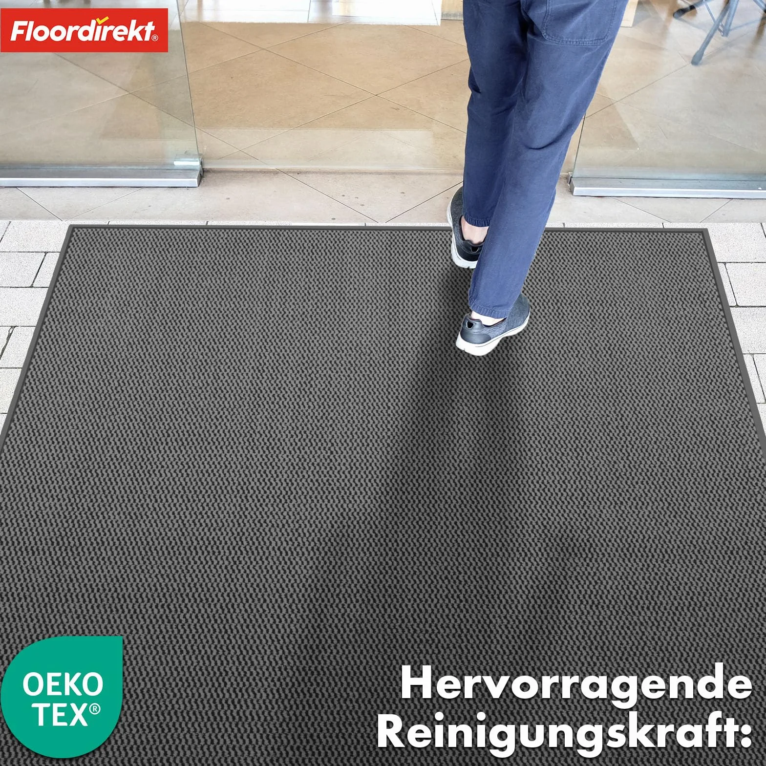 Floordirekt Sky Novo wycieraczka klasy premium, 60 x 90 cm, antracytowa, zatrzymująca brud do wewnątrz i na zewnątrz, antypoślizgowa i nadająca się do prania, wycieraczka do korytarza, dywan do drzwi