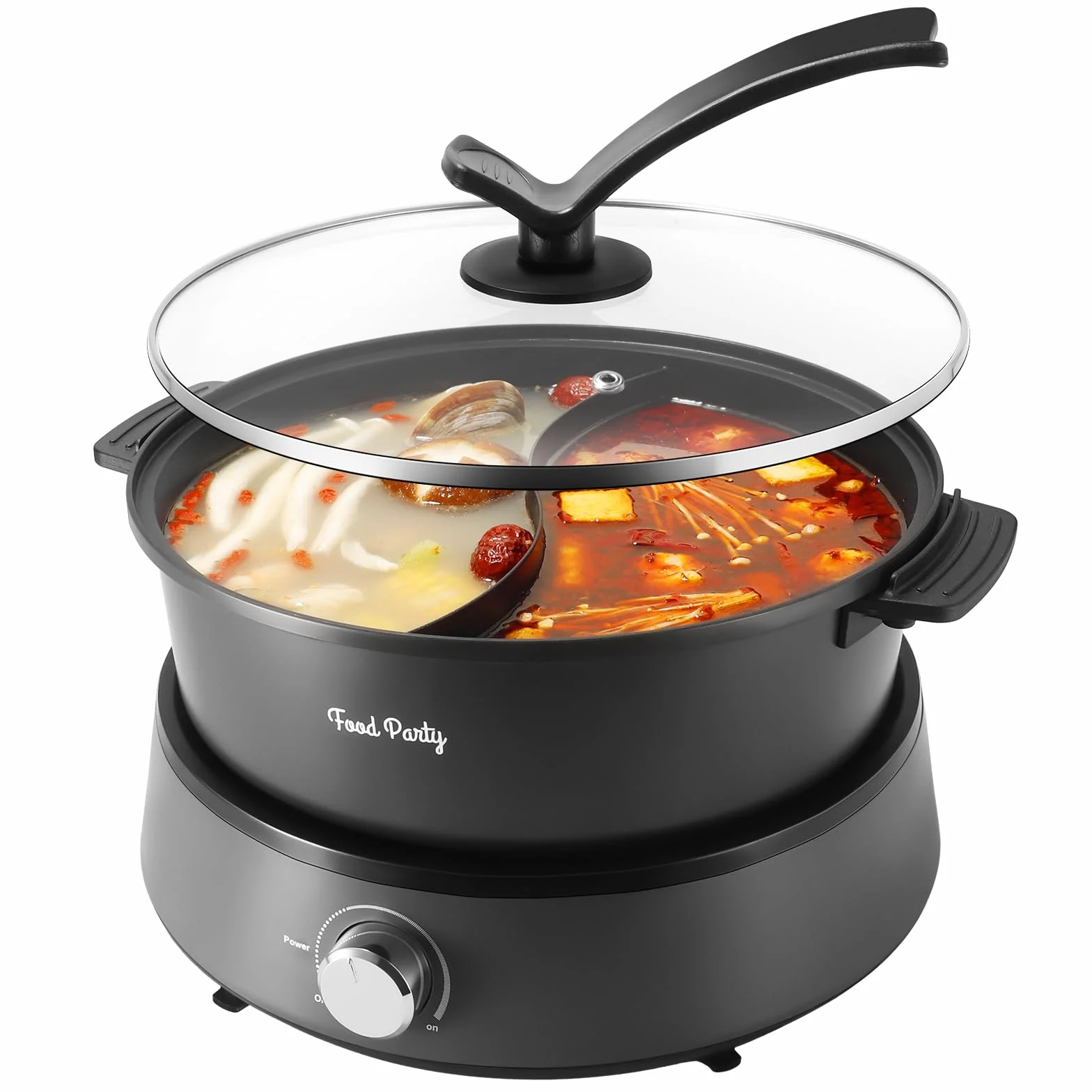 Food Party Hot Pot Elektryczny 4L Zaktualizowany Dwustronny Rozdzielany Garnek 220V 1350W Elektryczny Garnek Fondue na 6 Osób (Garnek Hot Pot z Przegródką)