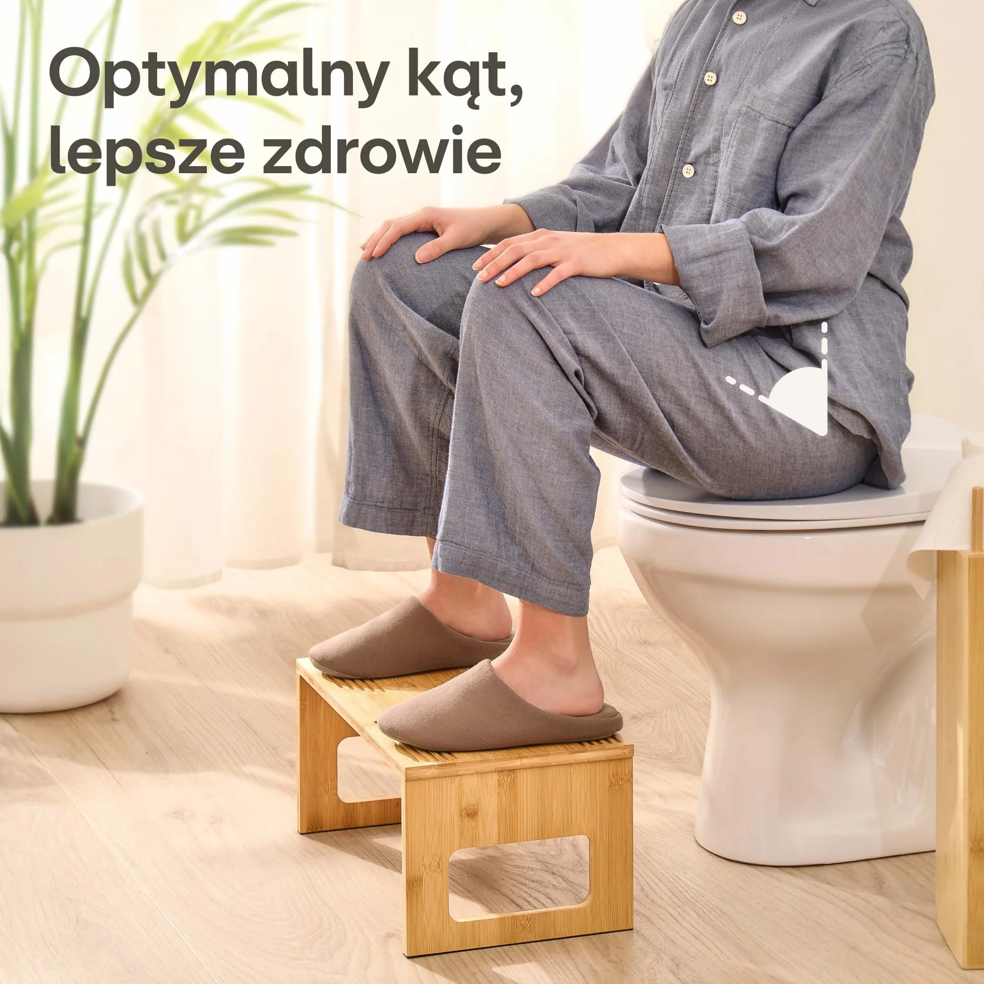Praknu Składany Stołek Toaletowy z Bambusa FSC® - 𝗔𝗻𝘁𝘆𝗽𝗼ś𝗹𝗶𝘇𝗴𝗼𝘄𝘆 Stołek WC dla Dorosłych - Ergonomiczny Stołek do Łazienki