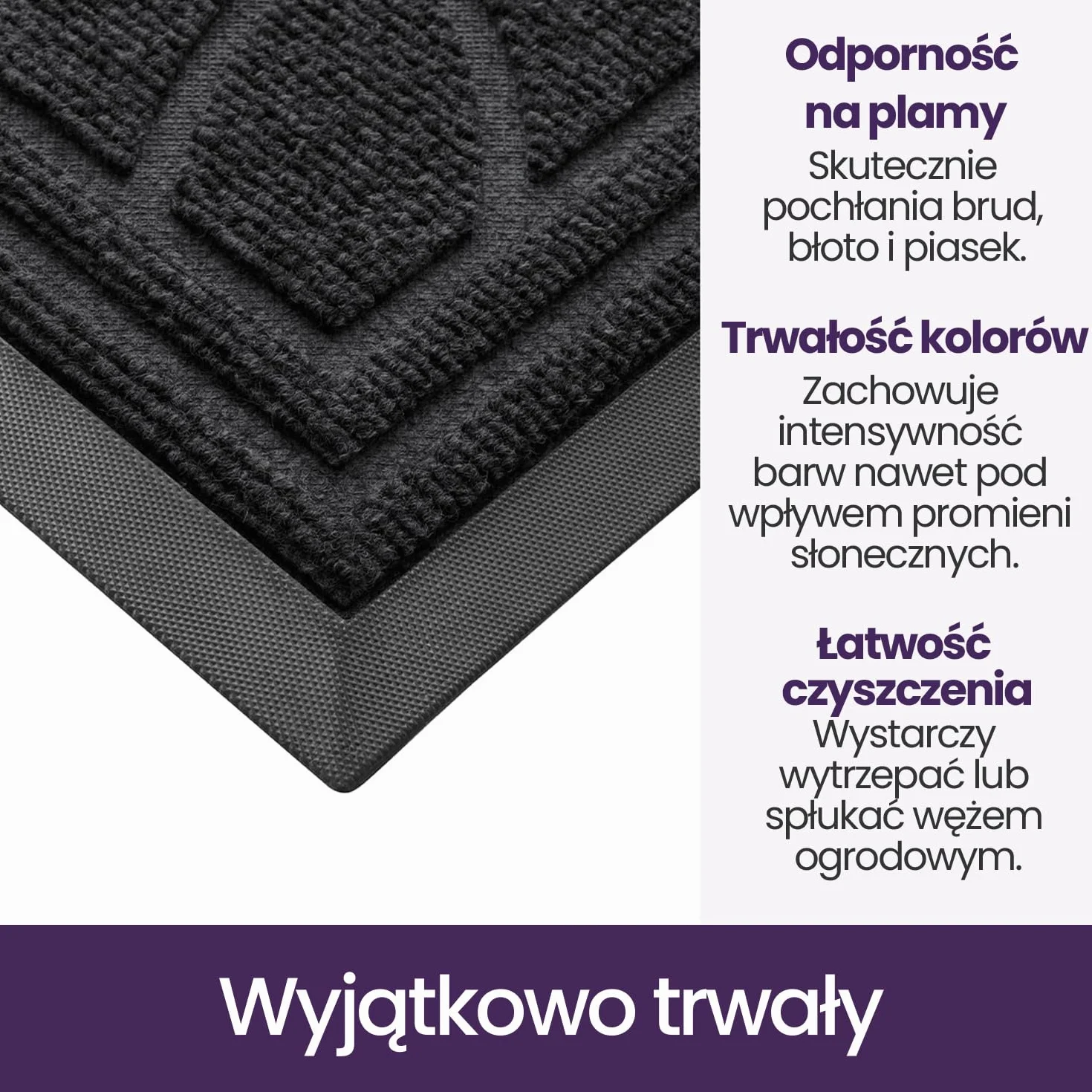 DEXI Antypoślizgowa wycieraczka zewnętrzna 44 x 75 cm, chłonna wycieraczka wewnętrzna, zmywalna mata wejściowa, wytrzymała, wycieraczka do korytarza, ogrodu, podwórza - czarna