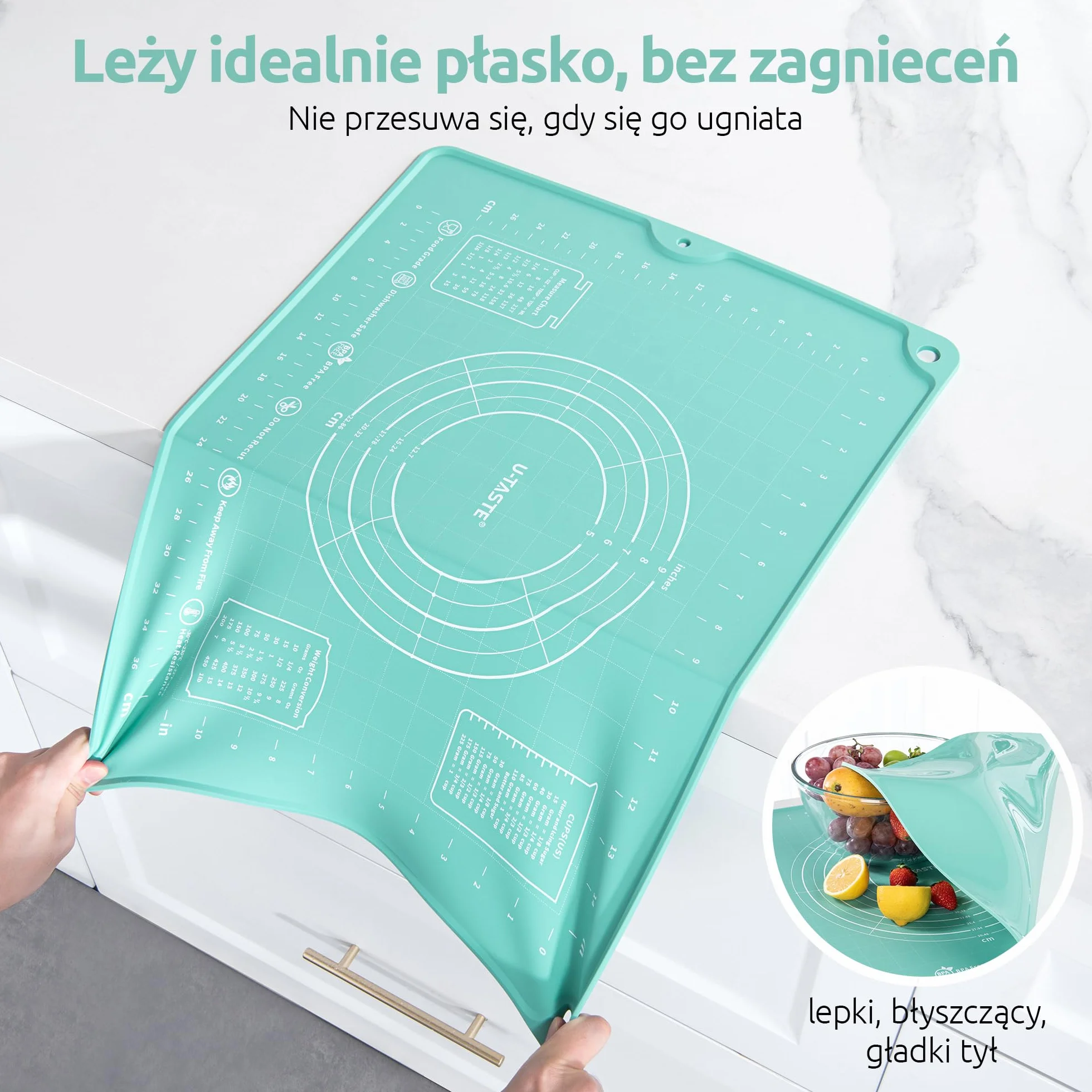 U-Taste Mata do Pieczenia z Płynnego Silikonu (40x50 cm, Cyraneczka) | Duża Nieprzywierająca Mata do Pieczenia, Wałkowania i Ugniatania Ciasta z Wymiarami do Ciasteczek i Pizzy