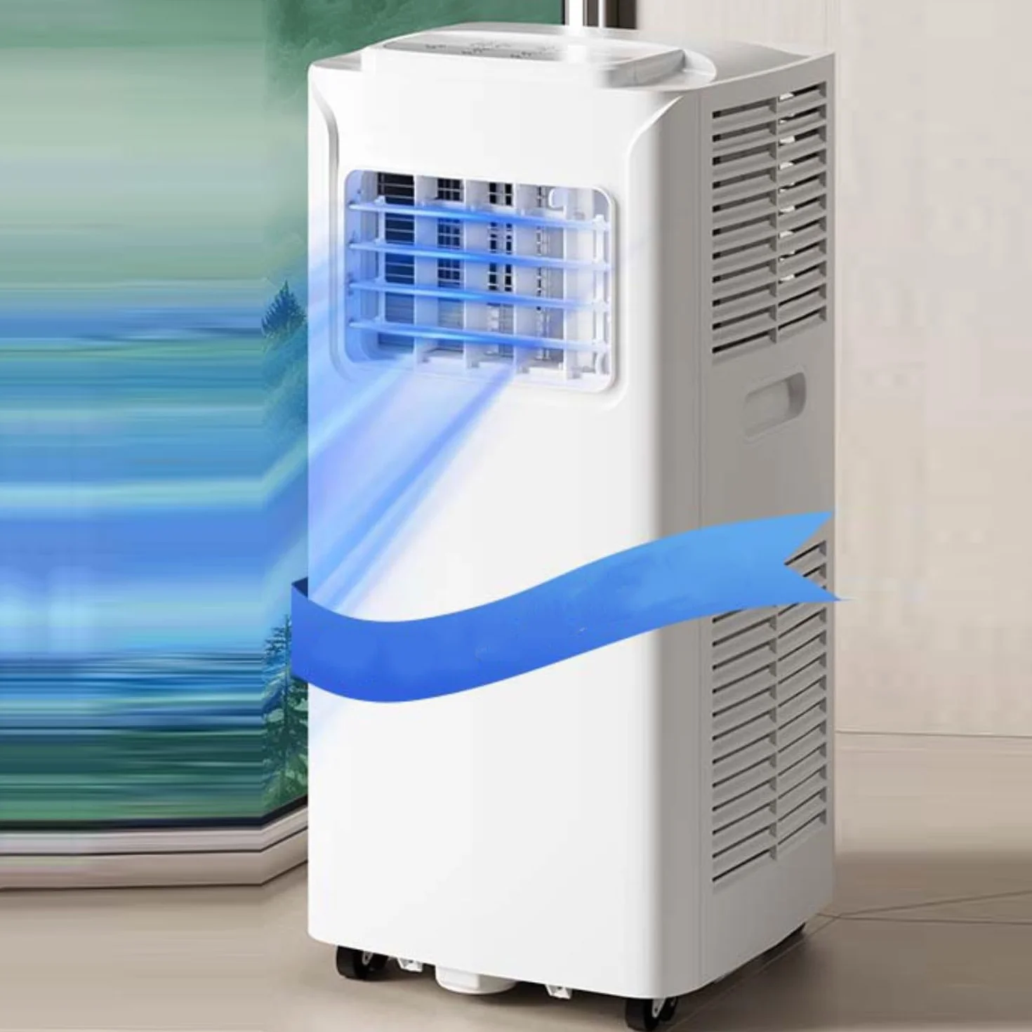 Przenośny klimatyzator 8000 BTU, chłodzi 300 m2, pilot, timer, zestaw instalacyjny, 2 prędkości, wentylator oscylacyjny