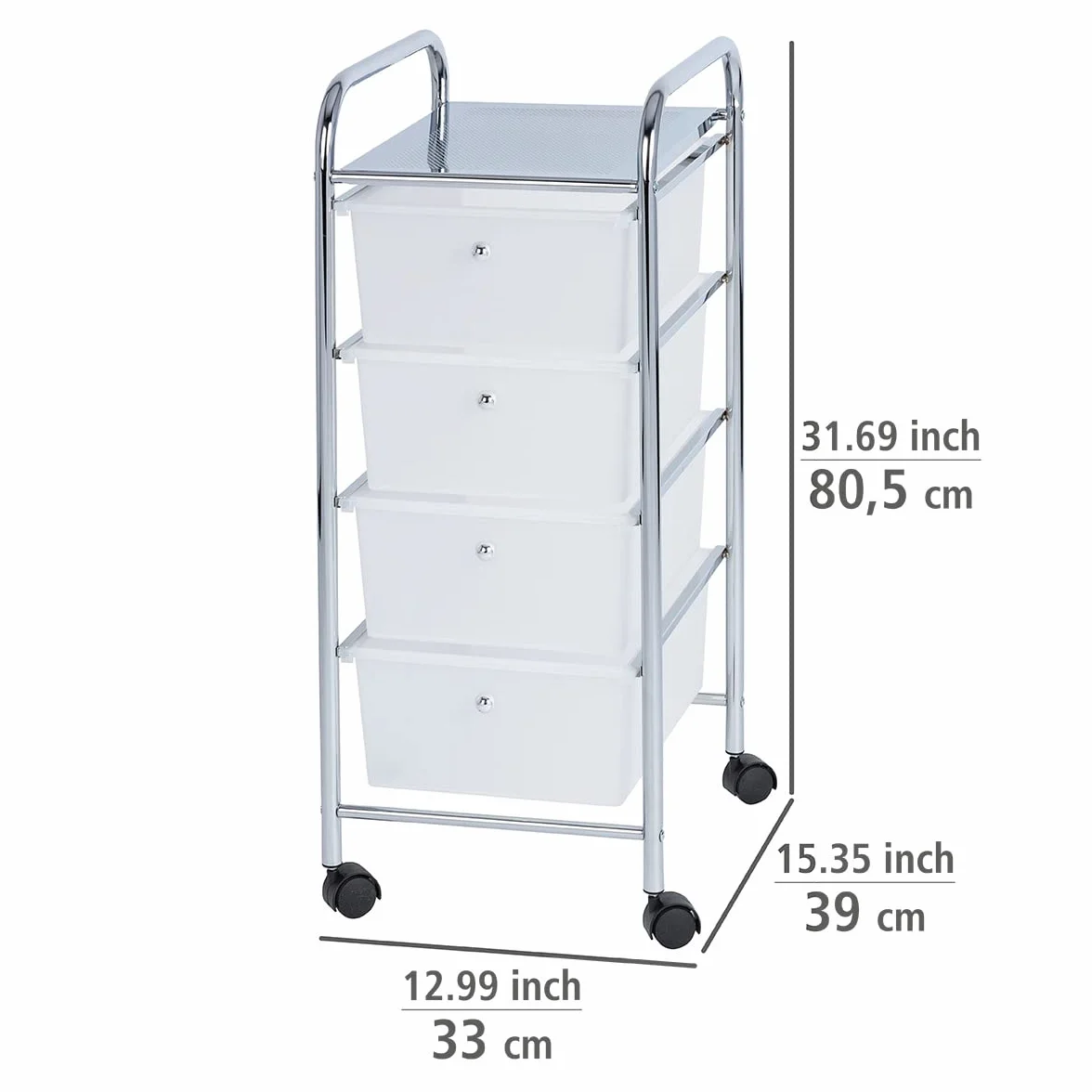 WENKO Wózek Messina z 4 szufladami łazienkowy stal 33 x 80,5 x 39 cm biały