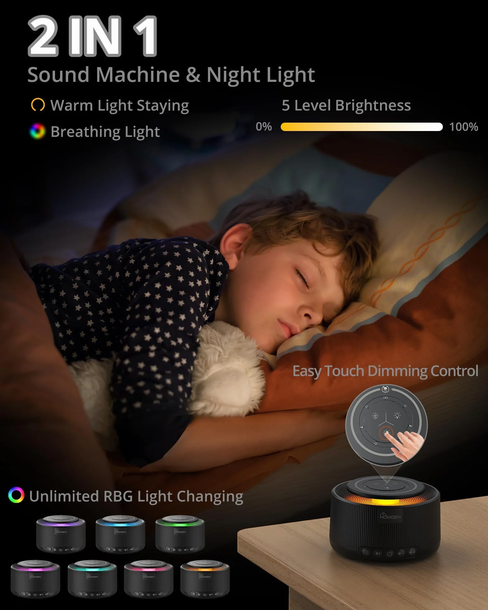 HOMGEN Biała maszyna do szumów dla dorosłych i niemowląt Maszyna dźwiękowa z lampką nocną i 30 relaksującymi dźwiękami White Noise Machine Baby Przenośny z funkcją pamięci i ładowania przez