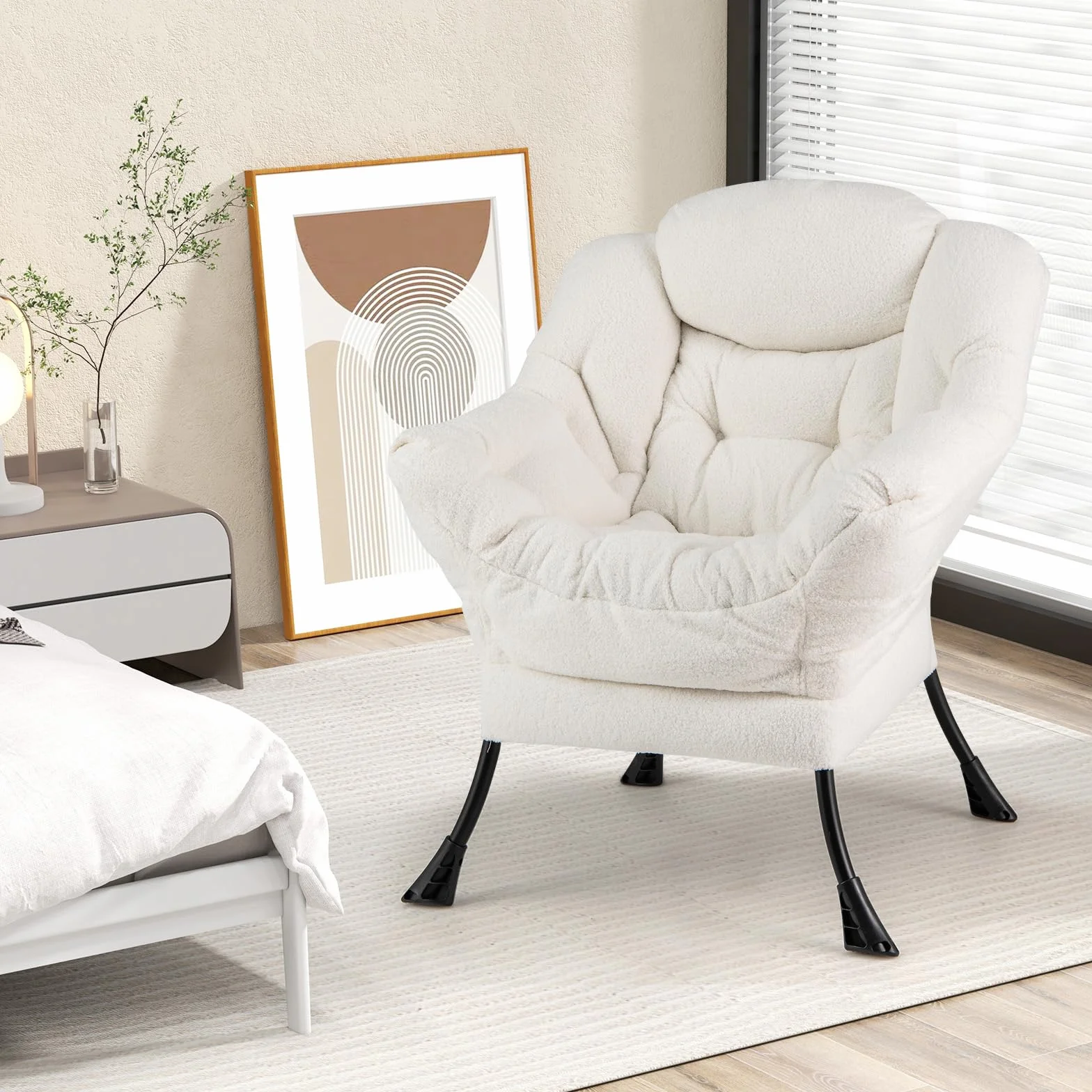 COSTWAY fotel tapicerowany relaksacyjny z podłokietnikami i boczną kieszenią Beige