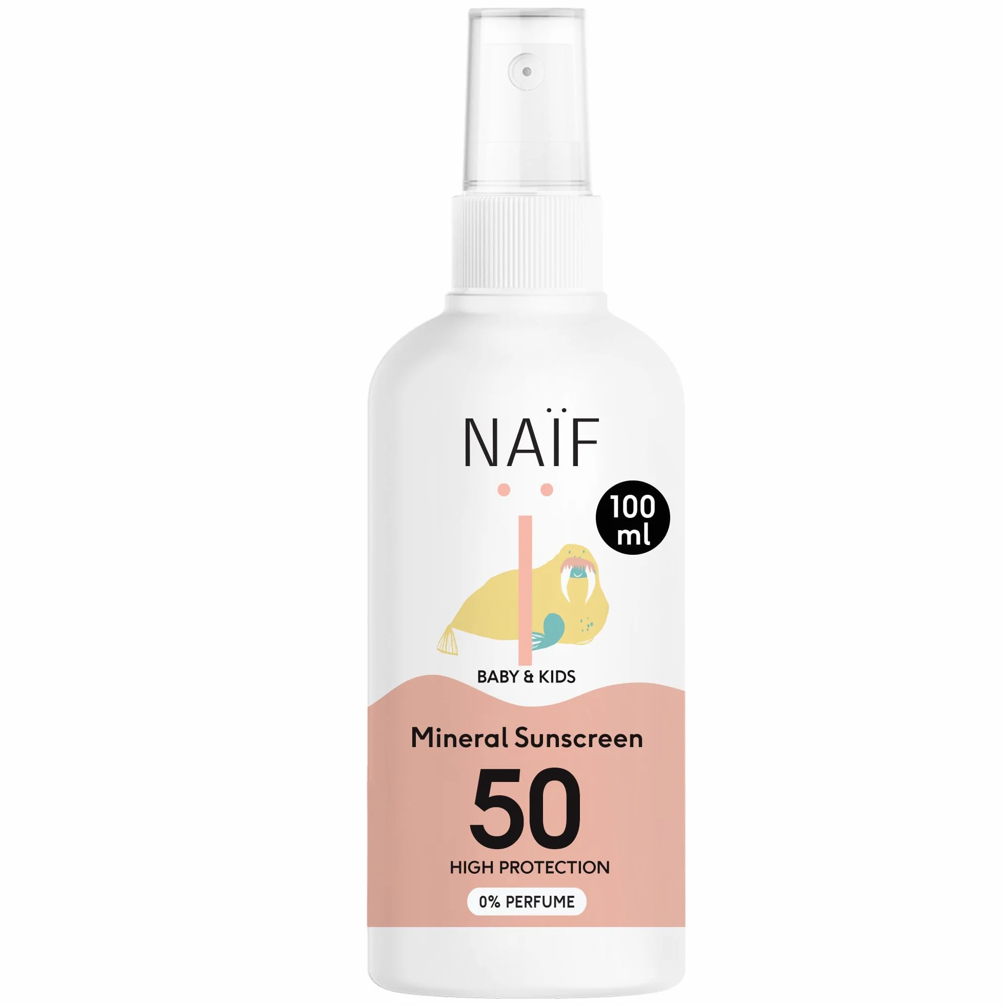 Naïf Mineralny spray przeciwsłoneczny – dla niemowląt i dzieci – LSF 50 – spray bez oktokrylenu – ochrona UVA i UVB – odporny na działanie wody – testowany dermatologicznie – bez mikroplastiku – 100