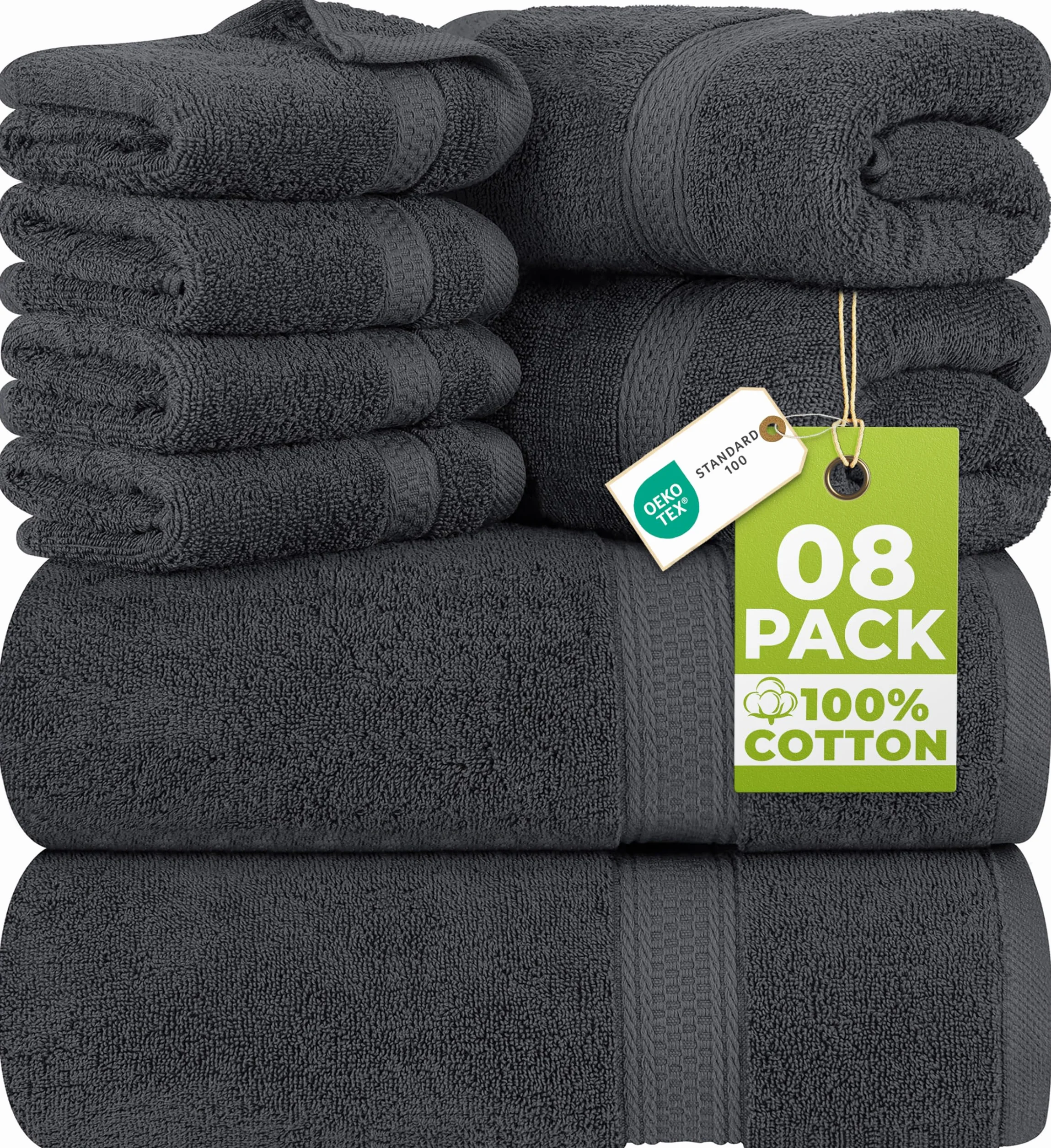 Utopia Towels 8-częściowy zestaw ręczników z bawełny z zawieszką – 2 ręczniki kąpielowe, 2 ręczniki do rąk i 4 ściereczki do mycia (szary)