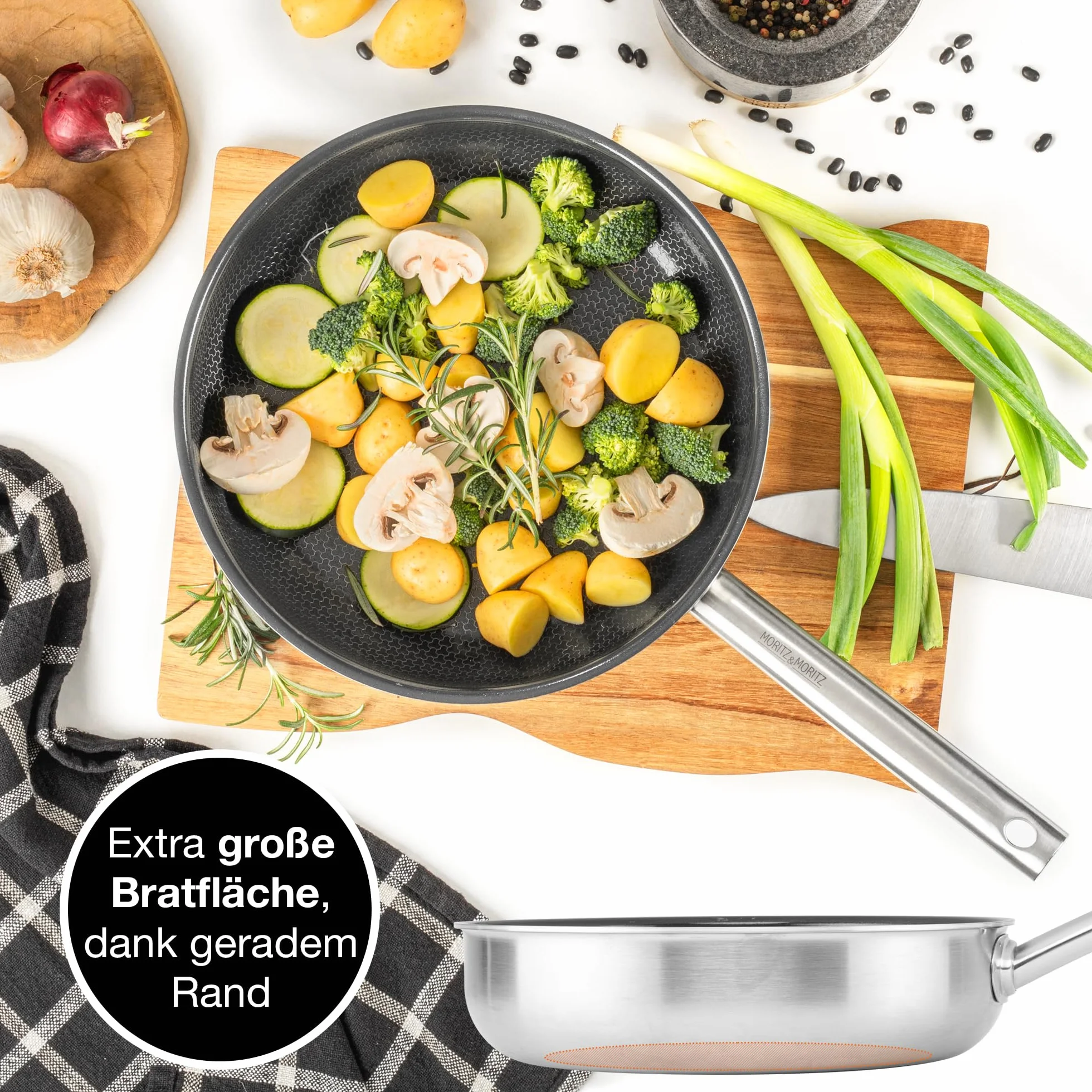Moritz & Moritz Patelnia 28 cm do kuchenek indukcyjnych z komórkową strukturą z ceramicznym powłokiem - do wszystkich rodzajów kuchenek - Patelnia antyprzywarcza do kuchenek indukcyjnych do gotowania