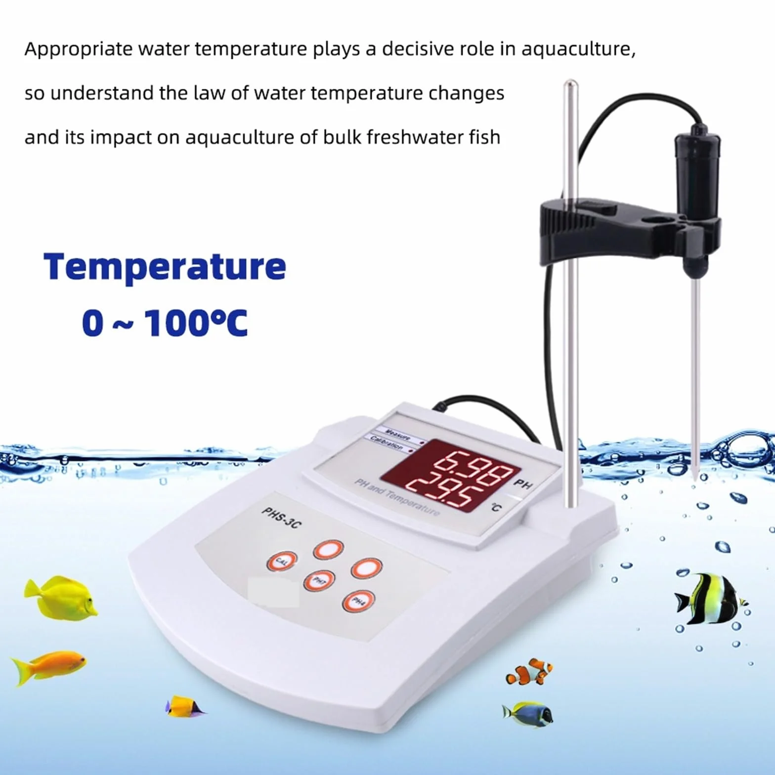Cyfrowy miernik PH PHS-3C Dokładność 0,01 Automatyczna kalibracja Pulpit Tester temperatury/pH z analizatorem jakości wody ATC do akwariów laboratoryjnych