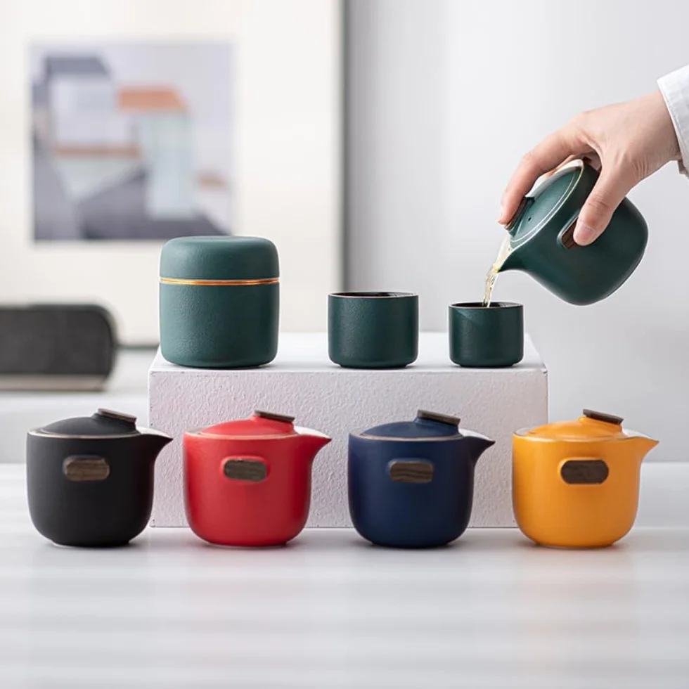 XYNSNDB Pojemnik na herbatę ceramiczny słoik do przechowywania herbaty Home Office czajniczek filiżanka herbaty kreatywny przenośny zestaw pudełek podróżnych na zewnątrz herbata puszka na herbatę (B)