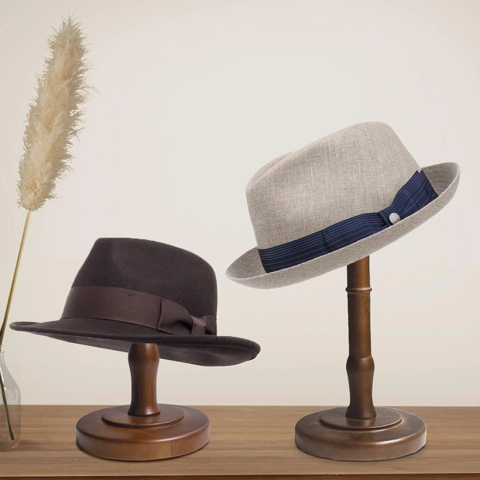 Stojak na kapelusze w stylu vintage rustykalny brązowy stojak ekspozycyjny na kapelusz stołowy organizer na kapelusze kowbojskie uchwyt na perukę i kask stojaki na szafę, wystrój domu, mały