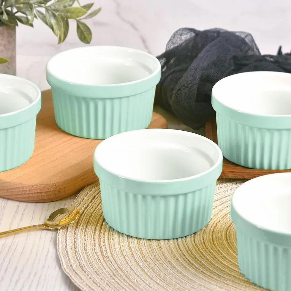 homEdge Zestaw porcelanowych ramekinów, 240 ml / 8 uncji, miska do lodów, kremowa brûlée ramekins, do pieczenia, zestaw 6 szt. w kolorze turkusowym