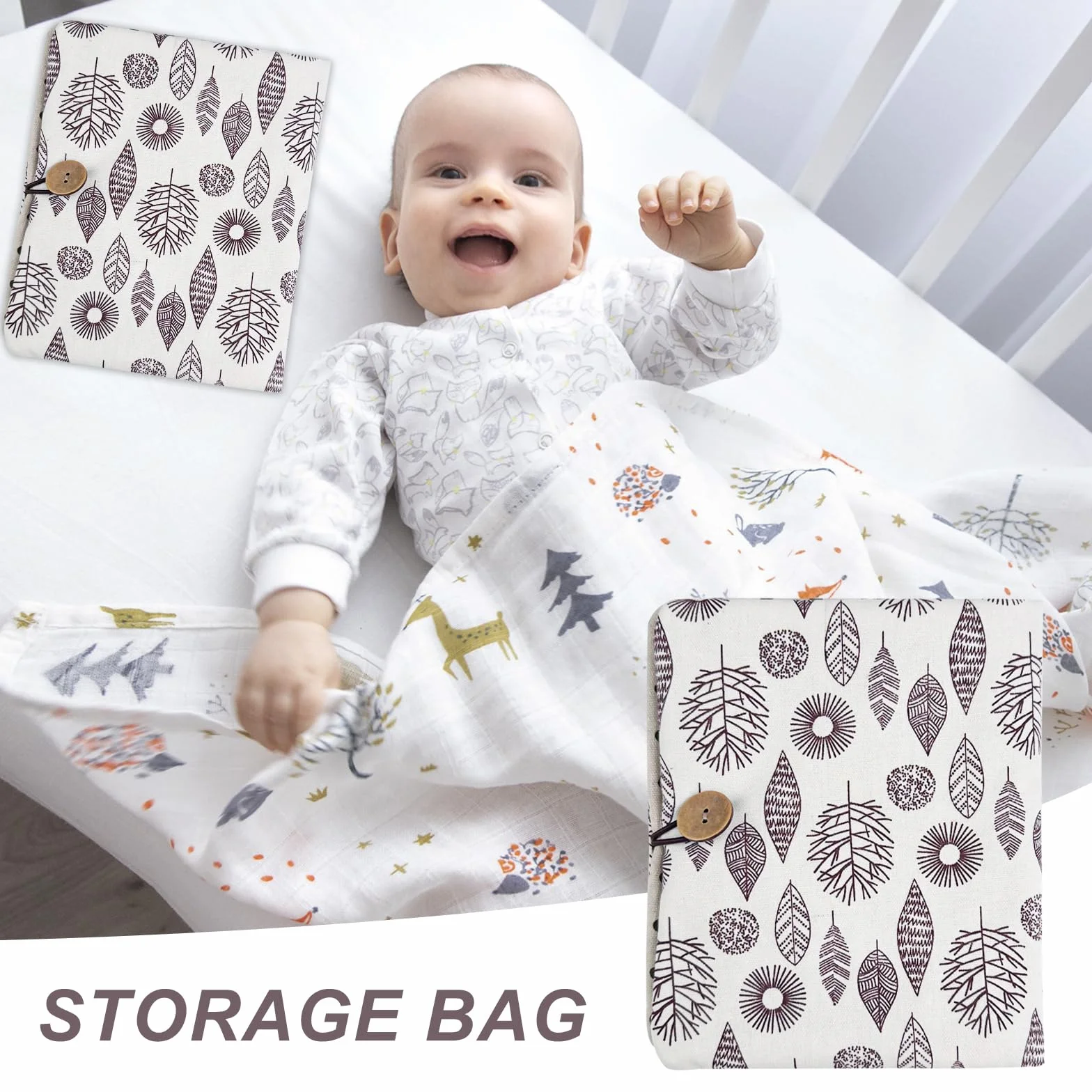 2w1 Torba na pieluchy dla niemowląt, Home Organizer Kosmetyczka(Liść)
