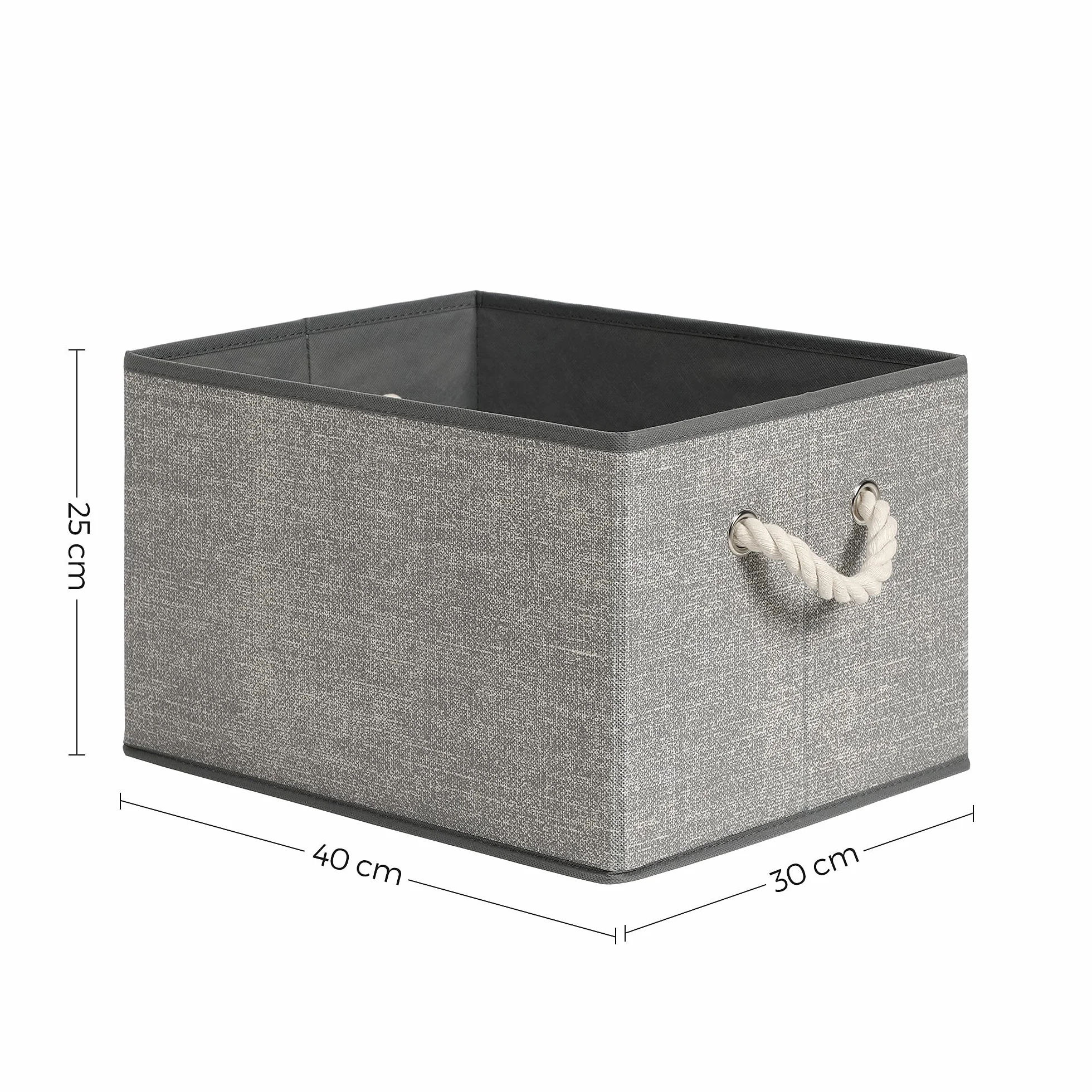SONGMICS RFB013G01 materiałowe pudełka do przechowywania bez pokrywki, zestaw 3 sztuk, z uchwytami, 40 x 30 x 25 cm, imitacja lnu, szare