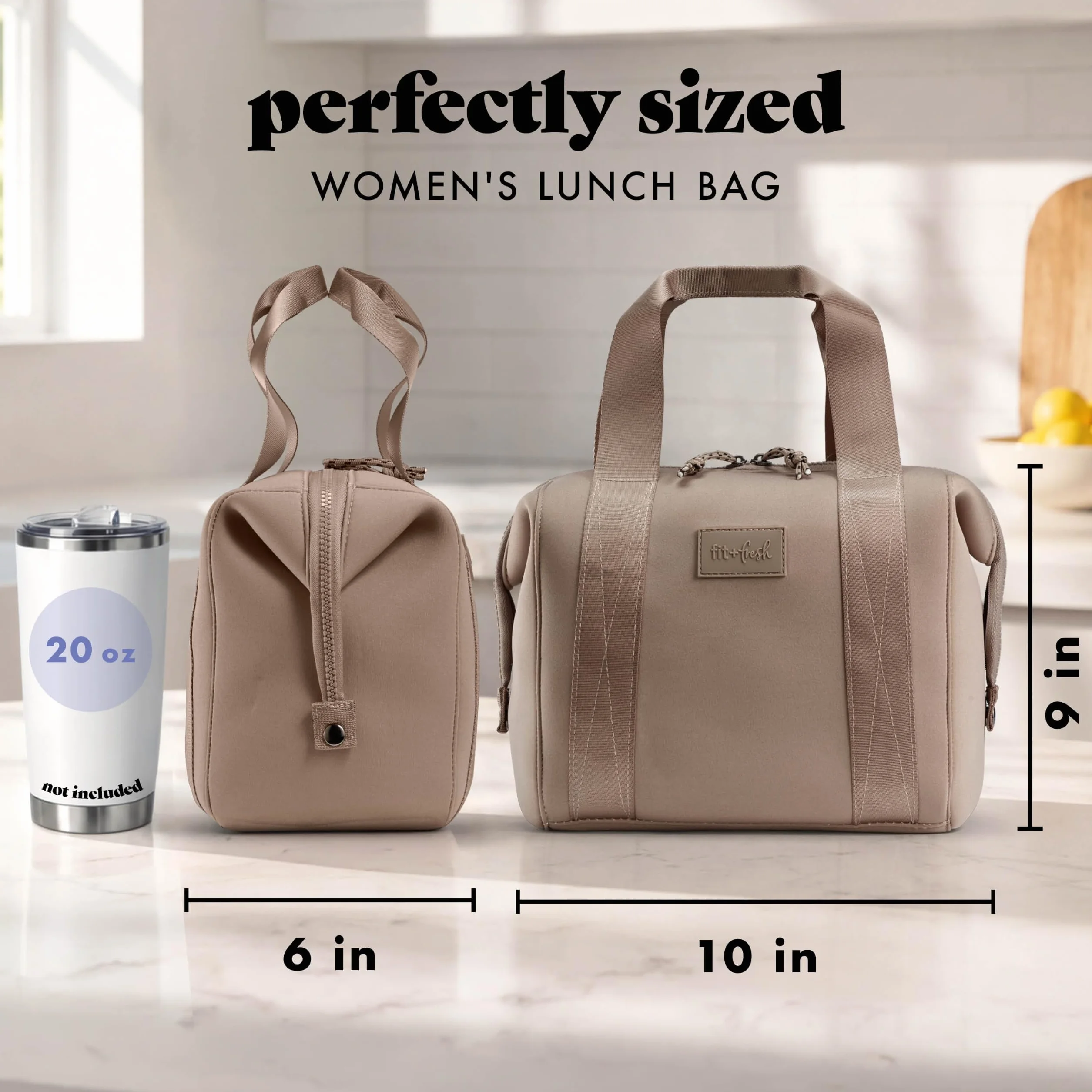 Fit & Fresh Neoprenowa torba na lunch dla kobiet, izolowana damska torba na lunch do pracy, odporna na rozdarcia i plamy, duże pudełko na lunch z pojemnikami i lodem, można prać w pralce torba na