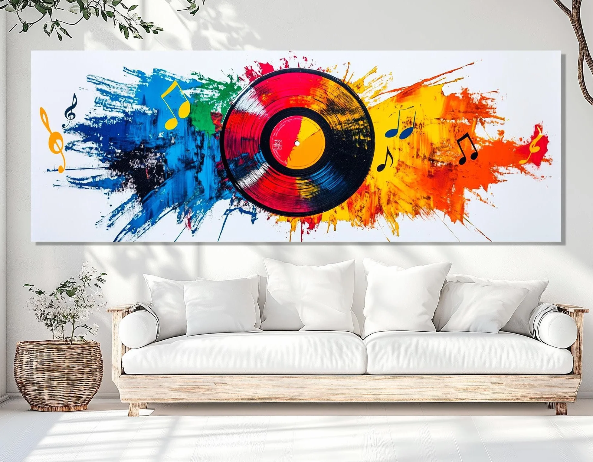 CAOXTART Płyta fonograficzna abstrakcyjny plakat na płótnie muzyka na płótnie pop art winylowy obraz do salonu dekoracja domu (60 x 180 cm/rama wewnętrzna)