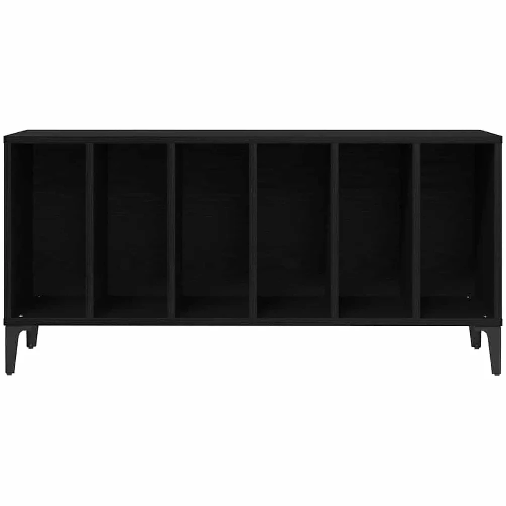 Hothingwell Szafka na płyty winylowe dąb czarny, 100 x 38 x 48 cm, szafka z płyty winylowej z luźnym schowkiem, minimalistyczny współczesny styl, do nowoczesnego salonu, stalowe nogi
