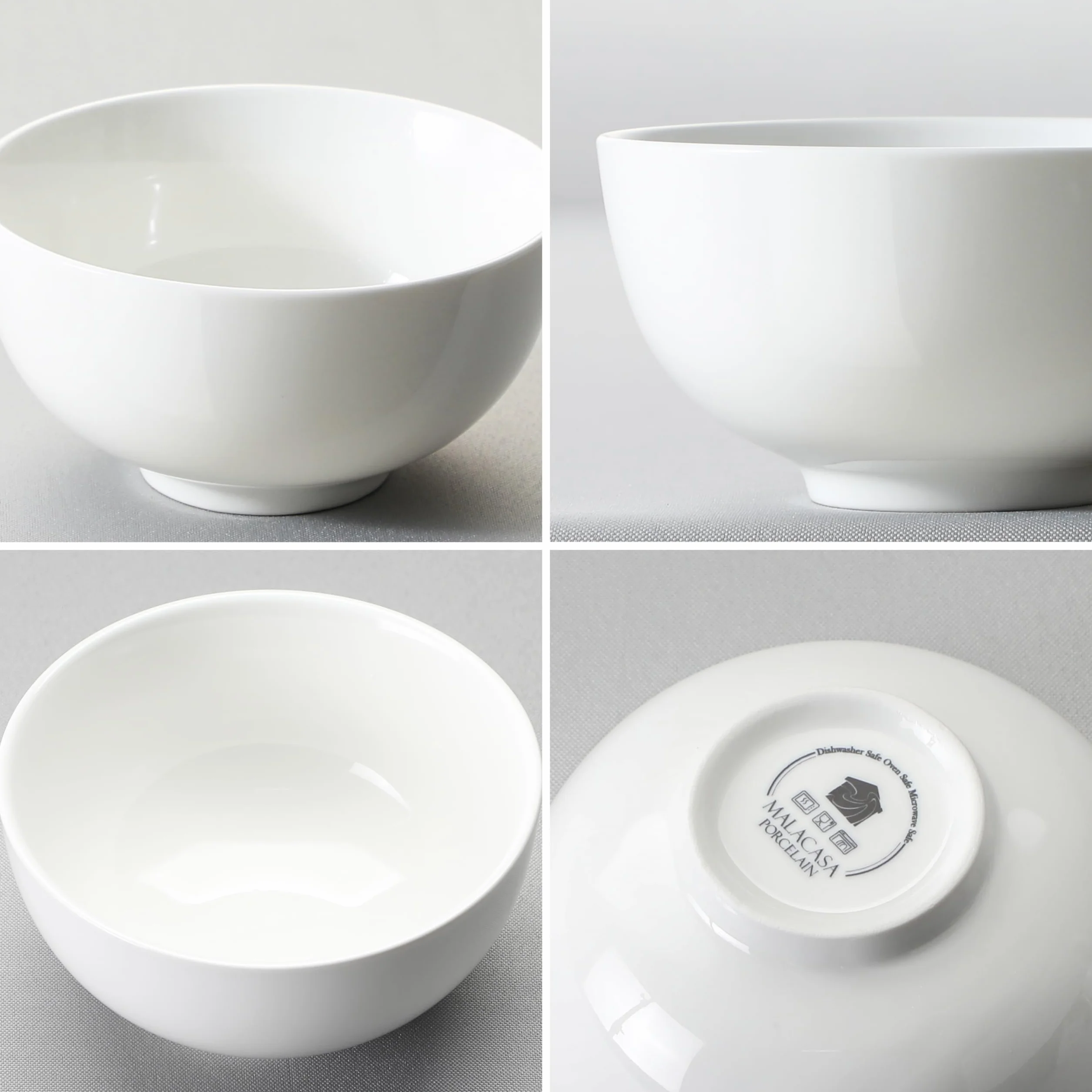 MALACASA, Seria regularna, zestaw 8 szt. 12,5 x 12,5 x 6,5/440 ml kremowo-biała porcelana miska do ryżu zupy zestaw misek na musli