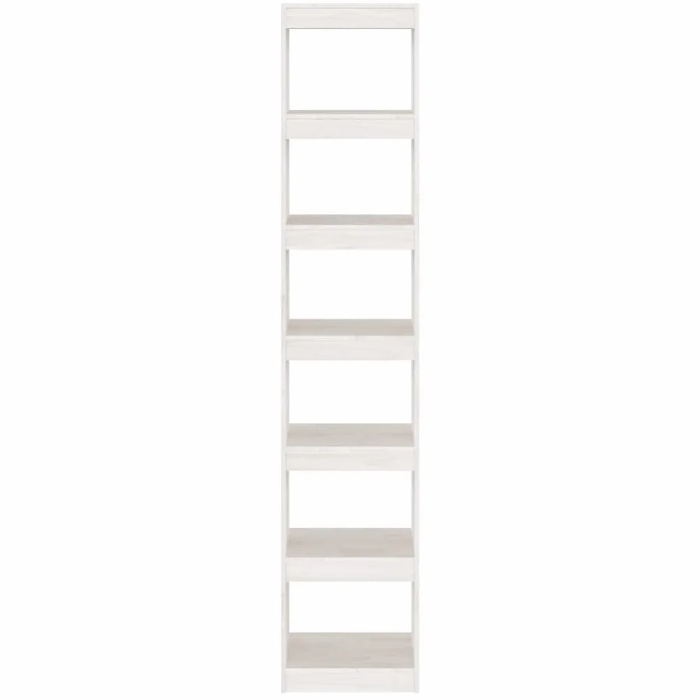 Générique Regał z 6 przegródkami z litego drewna sosnowego biały 40 x 30 x 199 cm, regał do przechowywania i przegroda pokoju na książki, czasopisma i dekoracje