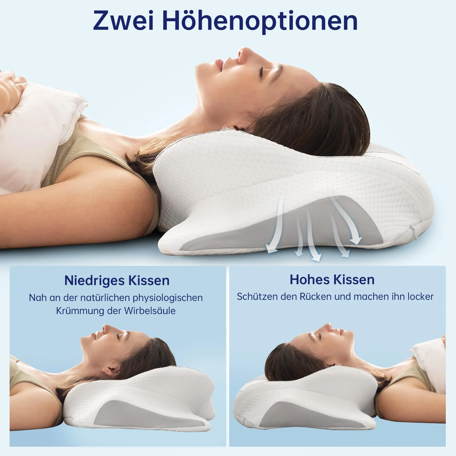 Poduszka Memory Foam Premium Hipoalergiczna Pianka Visco Elite z Wentylacją 3D, Certyfikat OEKO-TEX, Szara