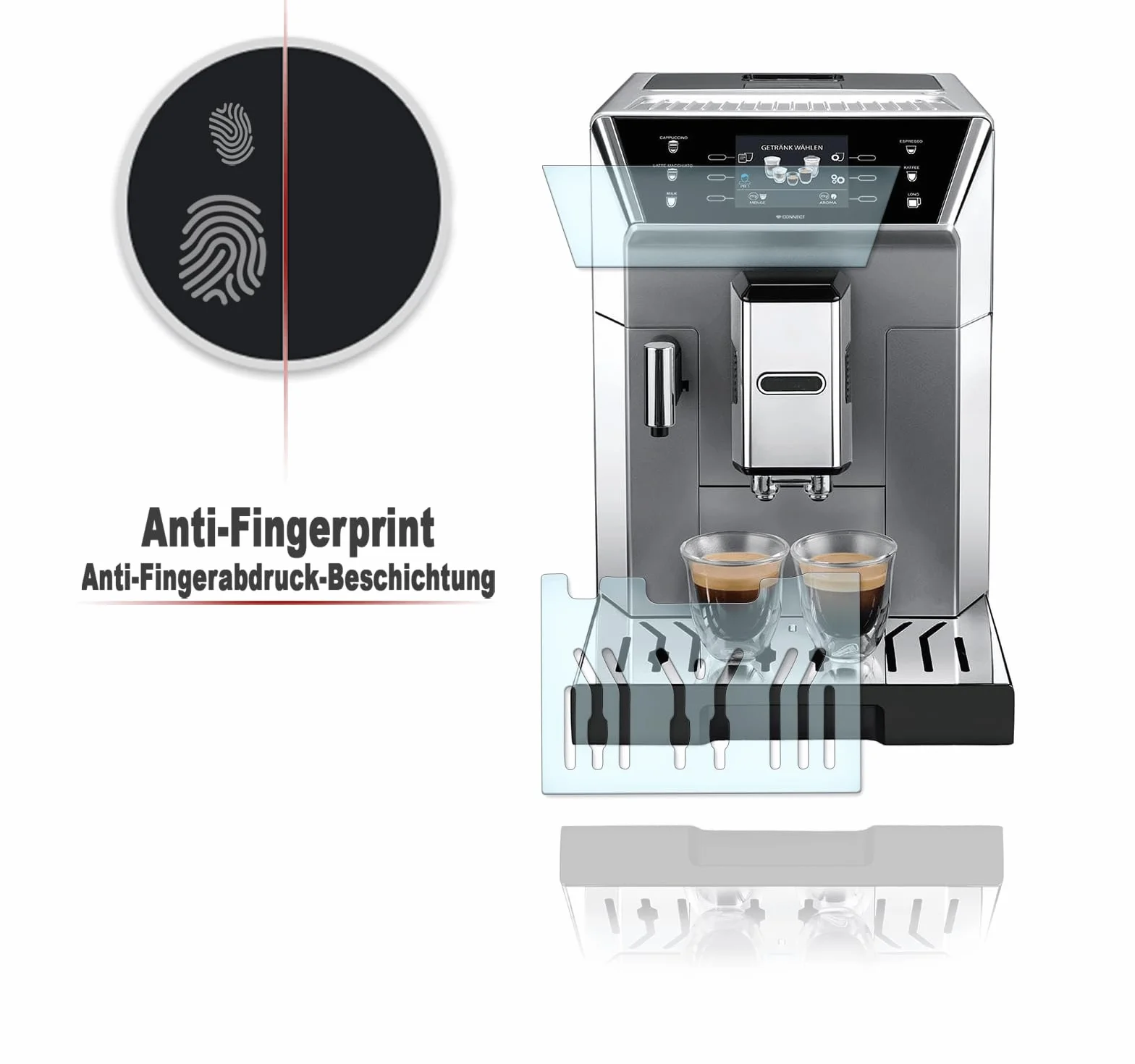 Blacha ociekowa, ochrona przed zarysowaniem, folia ochronna na wyświetlacz odpowiednia do DeLonghi PrimaDonna ECAM CLASS 556.75 556.55
