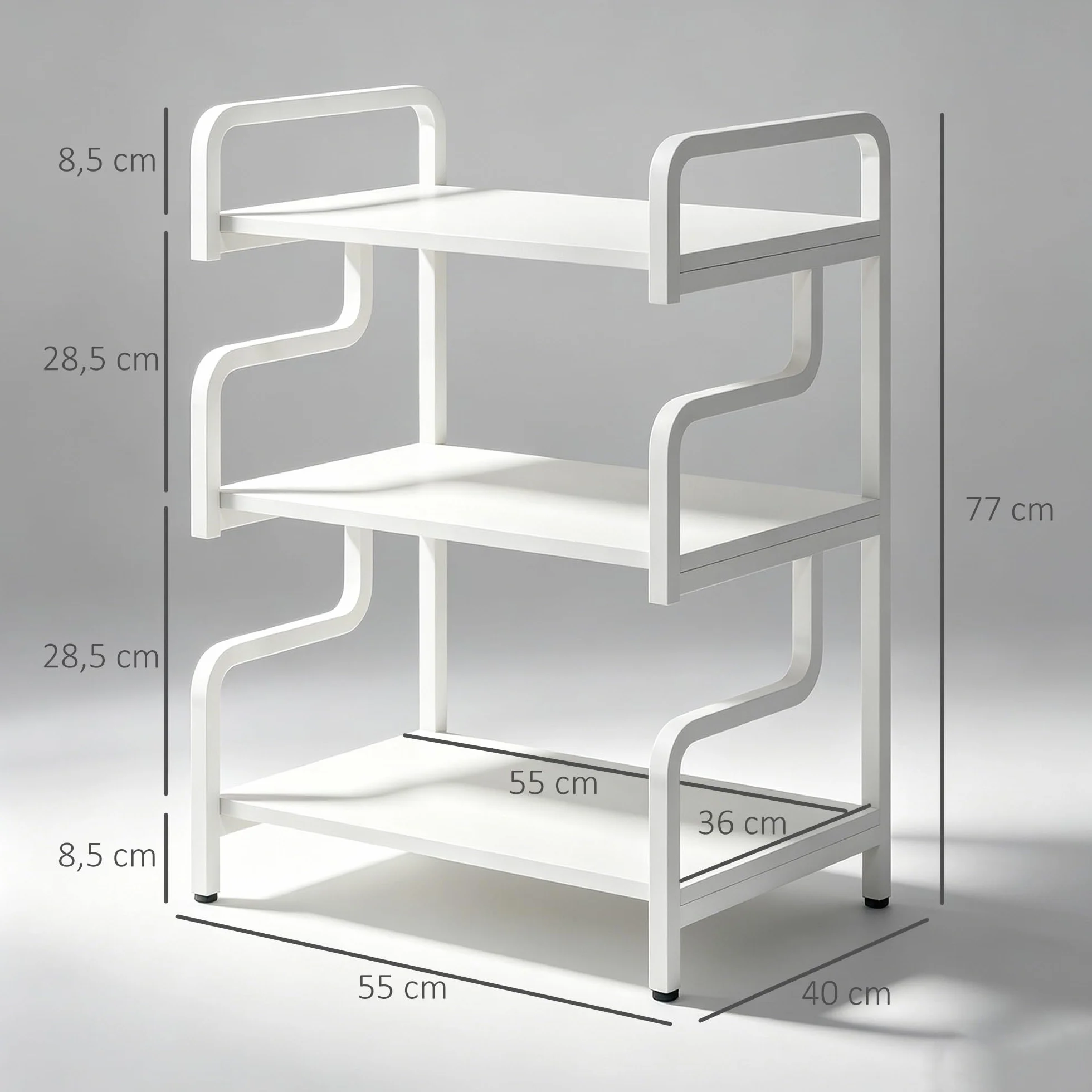 HOMCOM 3-poziomowy uchwyt na drukarkę, półka do przechowywania, drewniana i metalowa szafka do drukarki 55x40x77cm do domowego biura biała