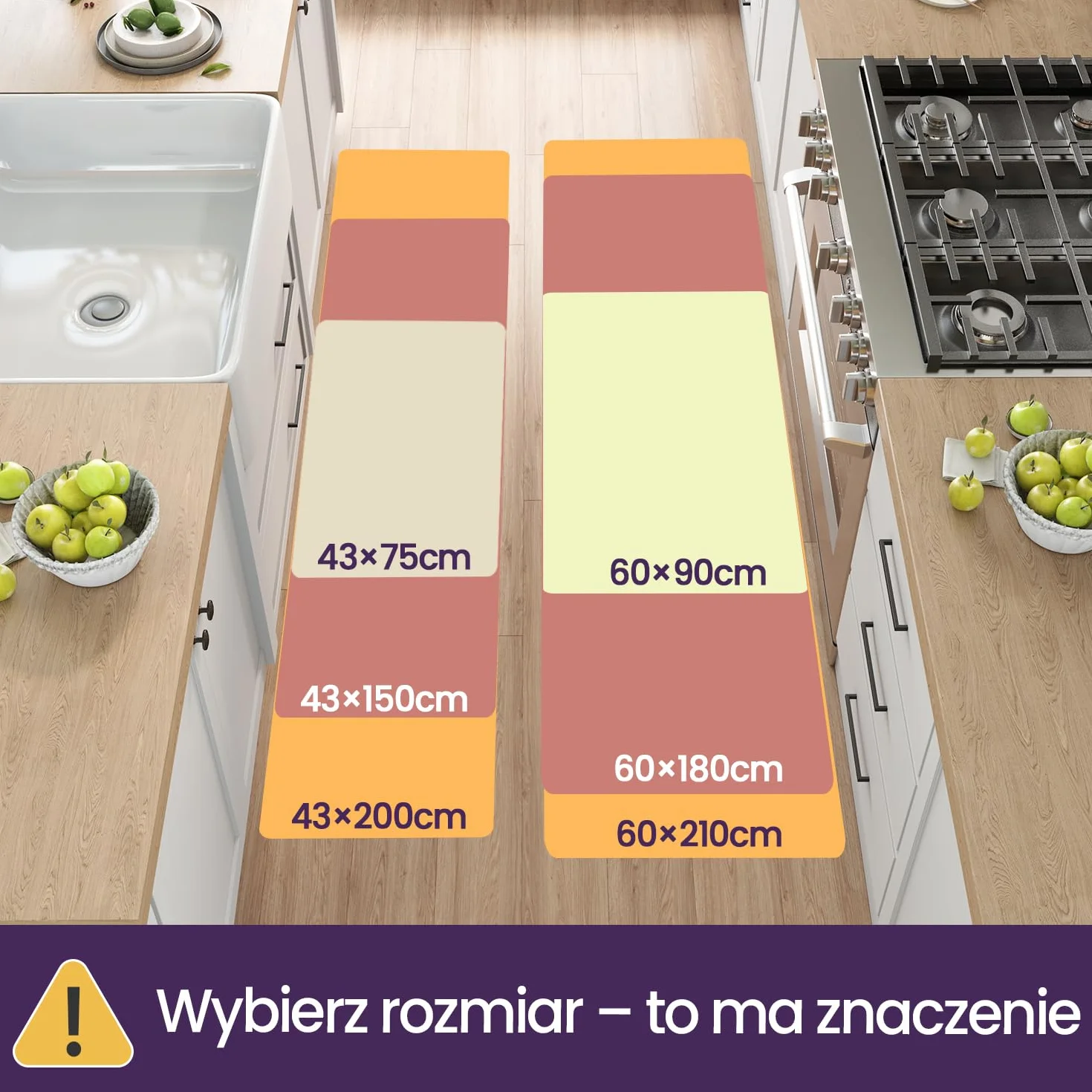 DEXI 2-częściowy zestaw dywaników kuchennych, antypoślizgowy, zmywalny, gumowy spód, długa mata podłogowa, zestaw chodników do przedpokoju, jadalni i wejścia, 43 x 75 cm + 43 x 150 cm, beżowa