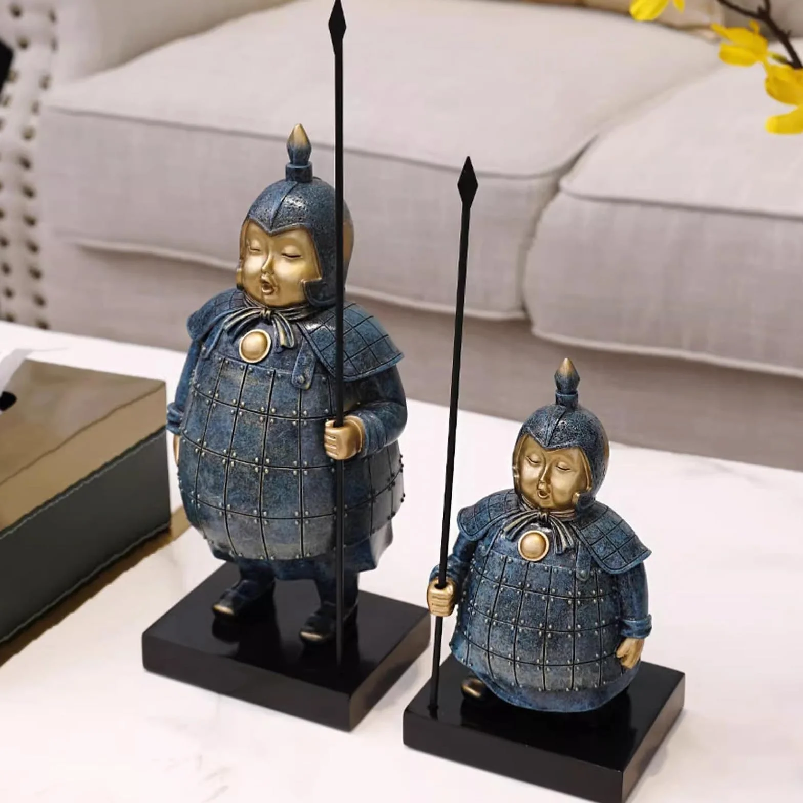 Statua do dekoracji domu – statuetka artystyczna, terakota wojowników statuetka żołnierzy straży włóczni, figurka zbroi z terakoty, dekoracja domu, figurka rycerza Qin, dekoracja na biurko (zestaw