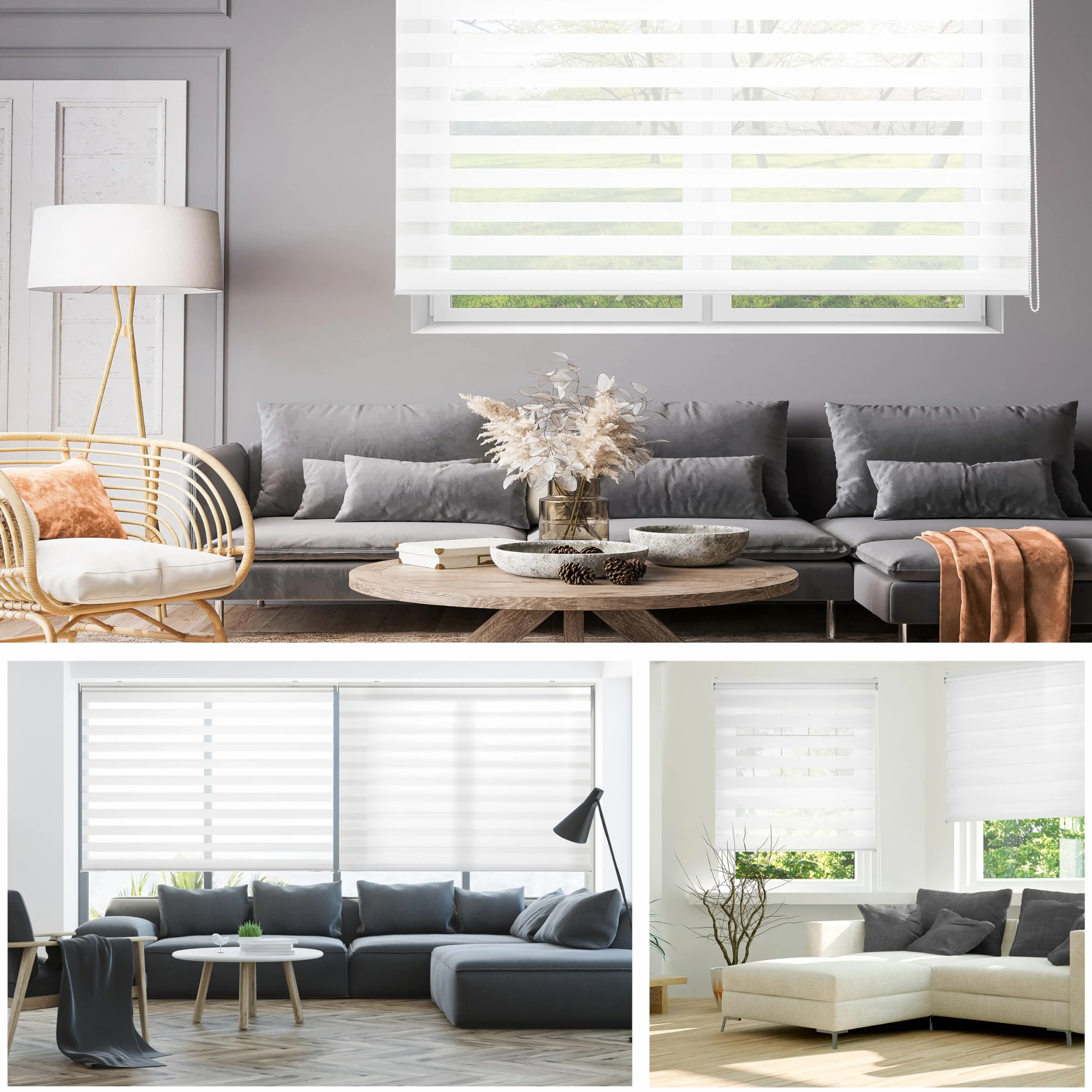 Blindecor Lira Roleta dzień i noc, zasłona wewnętrzna, eleganckie zasłony dzień i noc, 120 x 250 cm, Biały