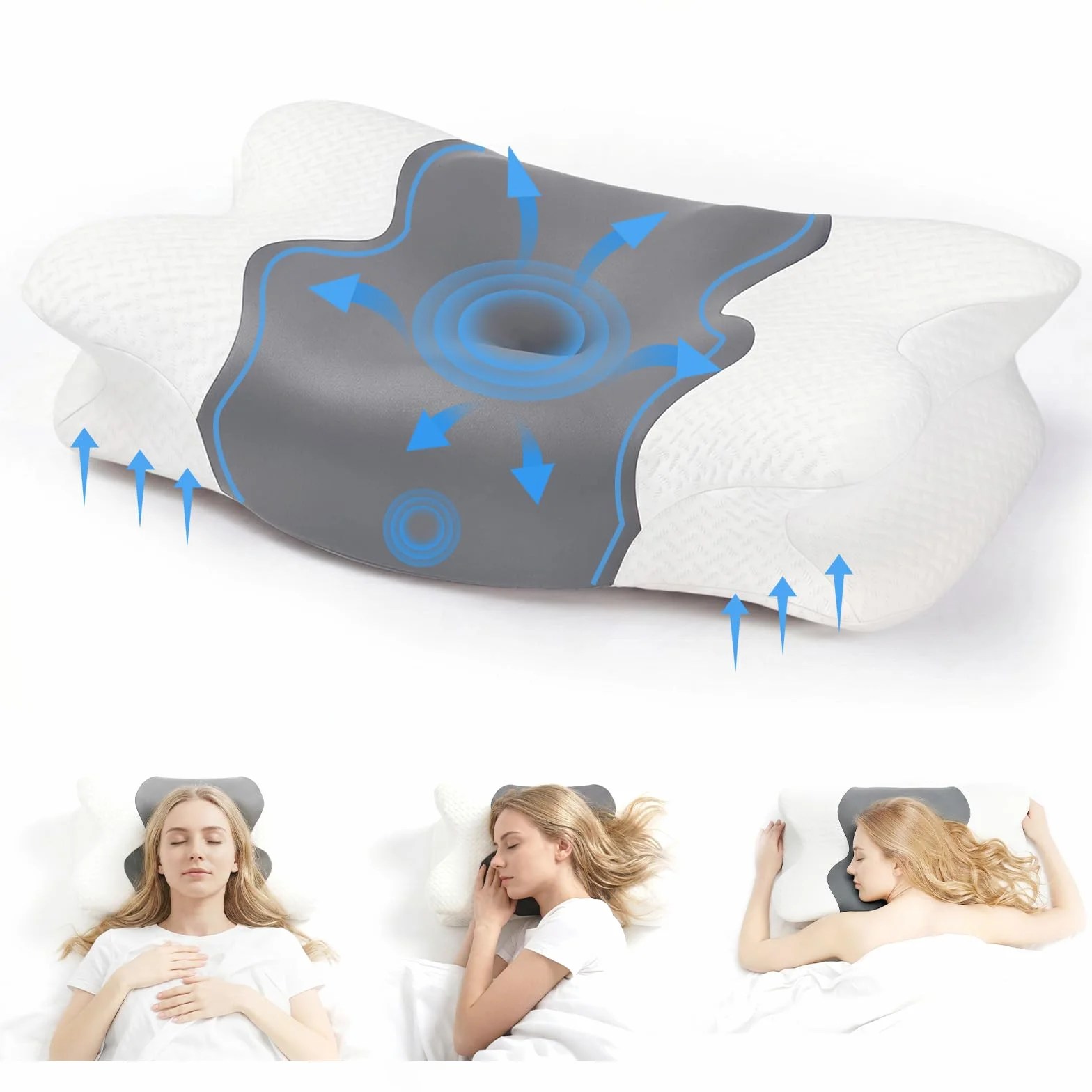 COSYLAND Ergonomiczna poduszka pod kark 2 w 1 z pianki z pamięcią kształtu, ortopedyczna poduszka podpierająca kark dla osób śpiących na plecach, na boku i brzuchu, 60 x 40 x 11/14 cm