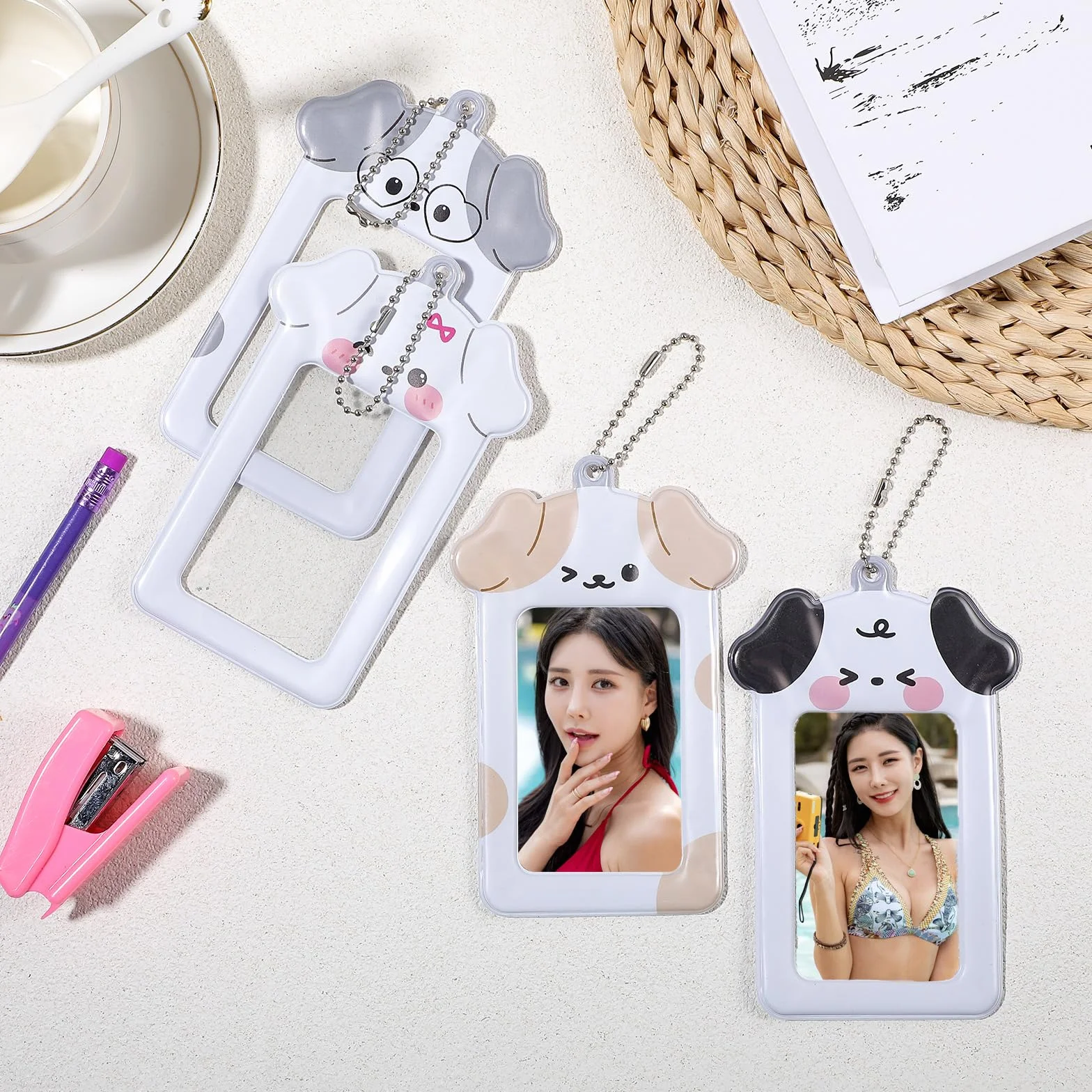 Yuanchu Kpop Uchwyt na karty fotograficzne z wisiorkiem w kształcie litery Kawaii do ramki na zdjęcia, dowód osobisty, 7,6 cm, uchwyt na dowód osobisty, uchwyt na dowód osobisty, uchwyt na kartę