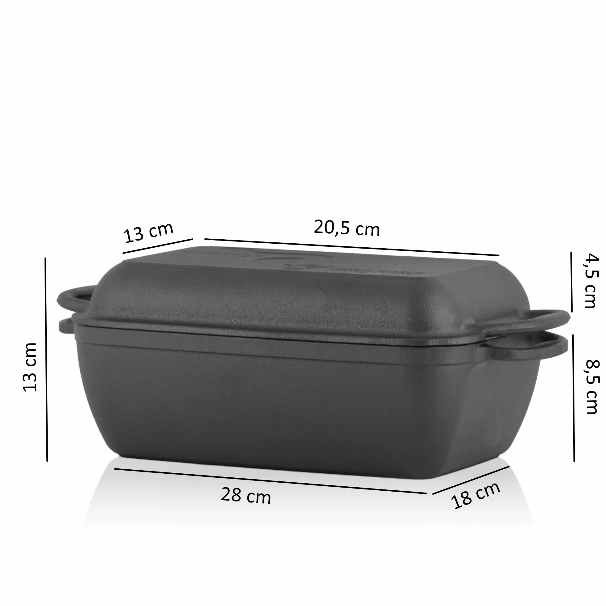 BBQ-Toro Żeliwna brytfanna z pokrywką 4,5 l | 2 w 1 – patelnia żeliwna + garnek do duszenia | forma do pieczenia chleba z pokrywką | żeliwna forma do pieczenia, duża, prostokątna, patelnia do grilla,