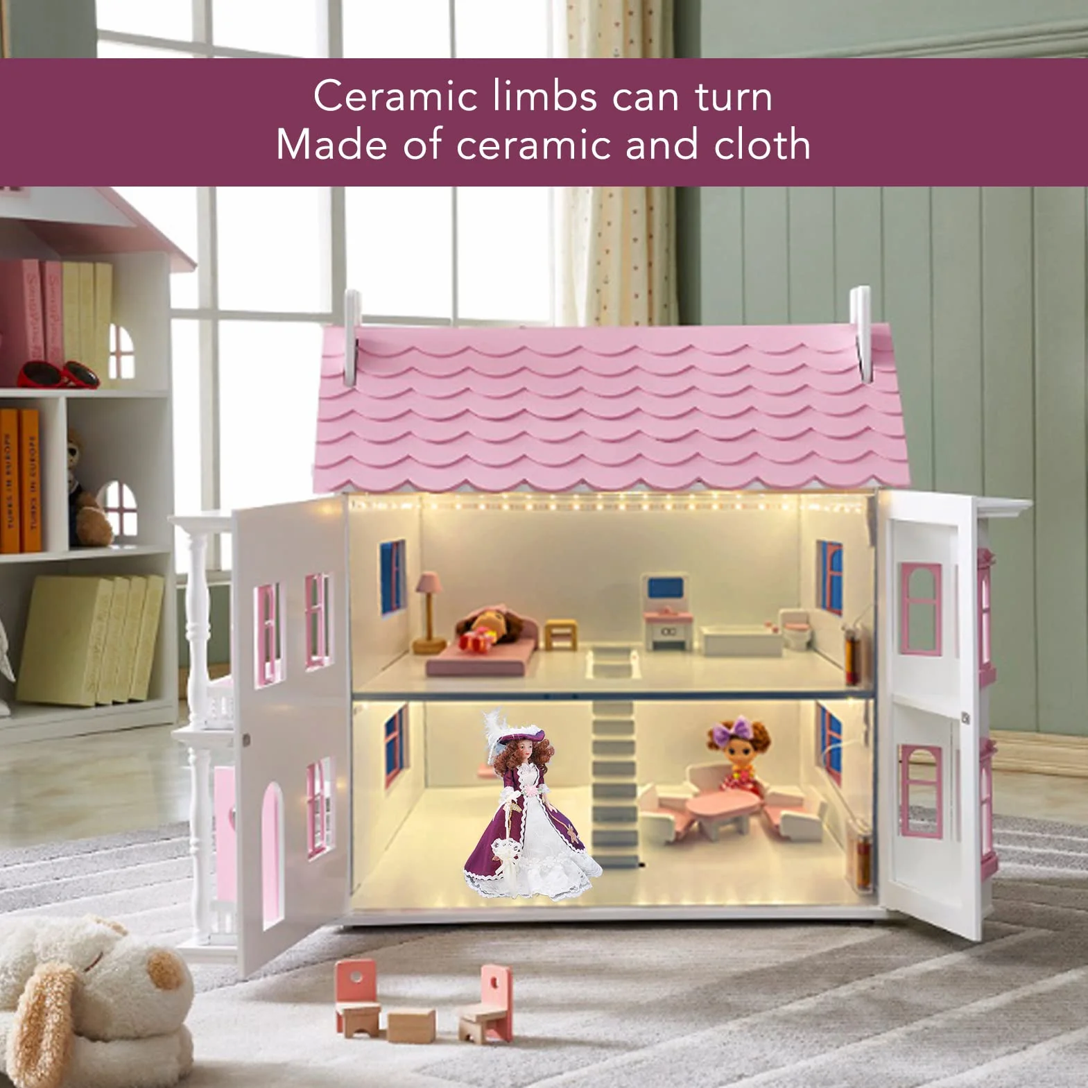 Miniaturowe Porcelanowe Ludziki, Lalka Ceramiczna z Ruchomymi Kończynami do Dekoracji Domku dla Lalek, Idealny Prezent dla Kolekcjonerów Lalek i Wystrój Domu