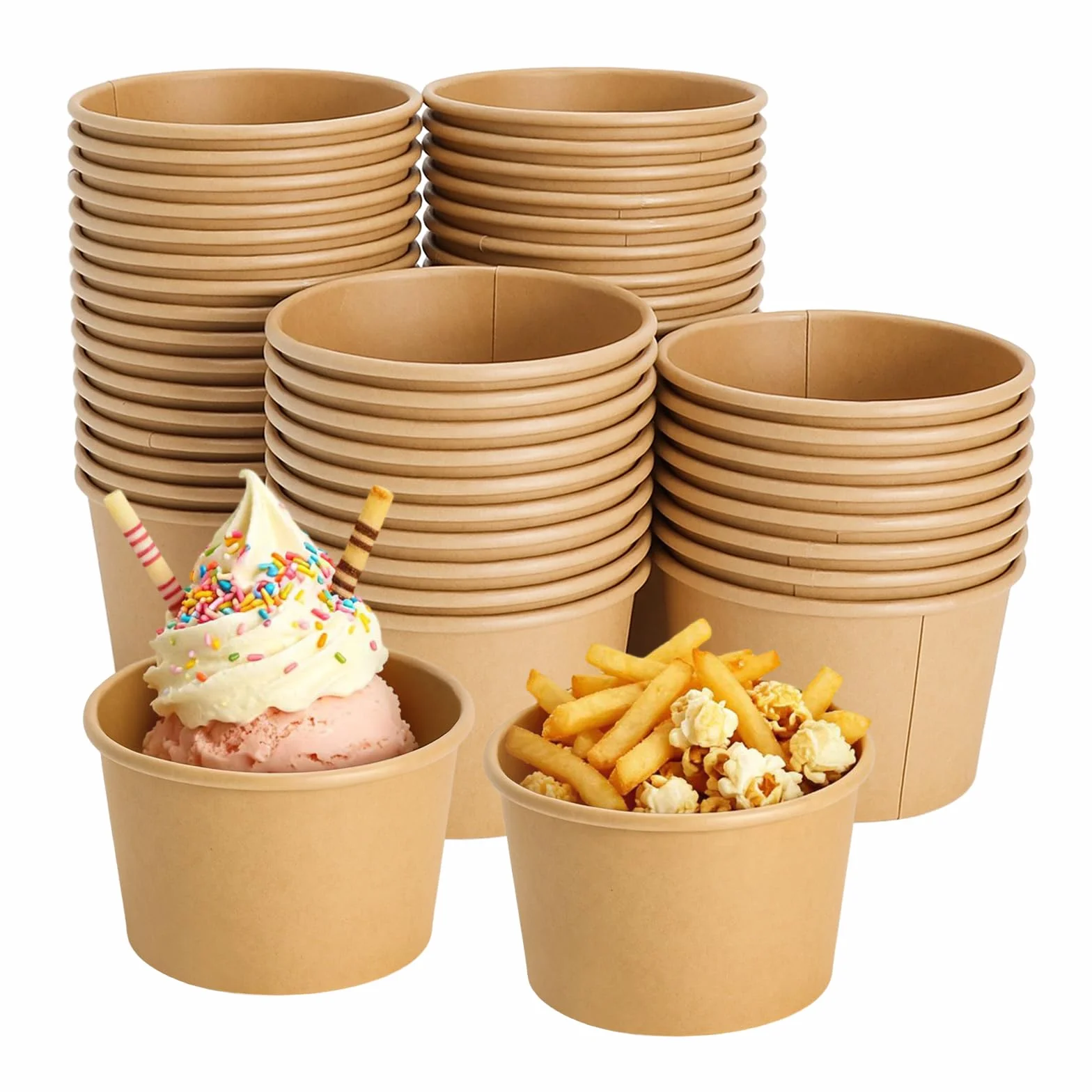50 sztuk kartonowych słoików na lód 230 ml, brązowe kubki kartonowe, kubki, desery, słoiki na lody, miski na zupę, papier pakowy, kubki, desery, jednorazowe kubki do lodów, jogurt, cukierki