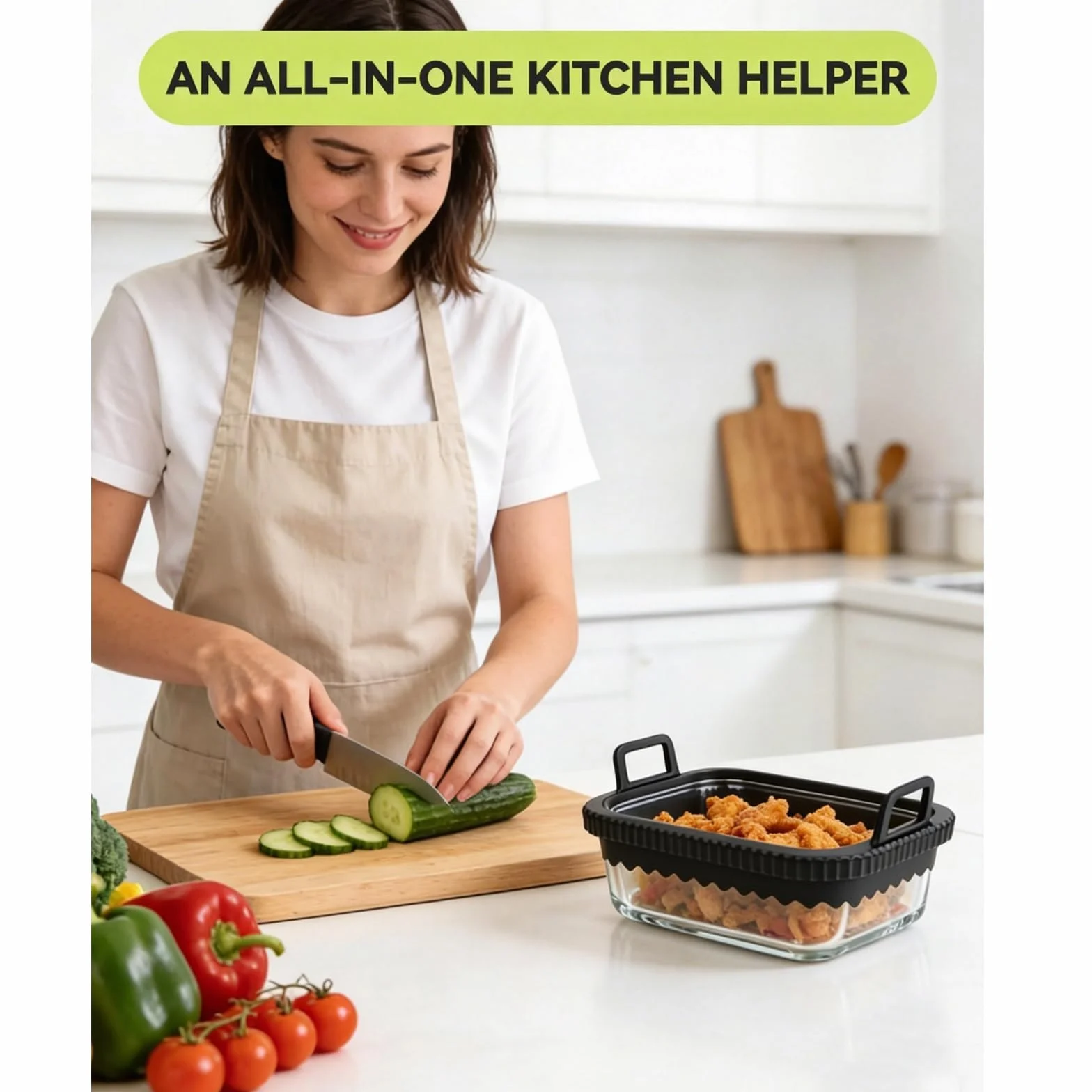 1 x szklana forma do zapiekanek Airfryer do Ninja Cosori z podwójną komorą (jedna sztuka) | Pasuje do Ninja AF400EU DZ400EU AF500EU, nie zawiera BPA, silikonowy pierścień wyjmowany, nadaje się do mycia w zmywarce