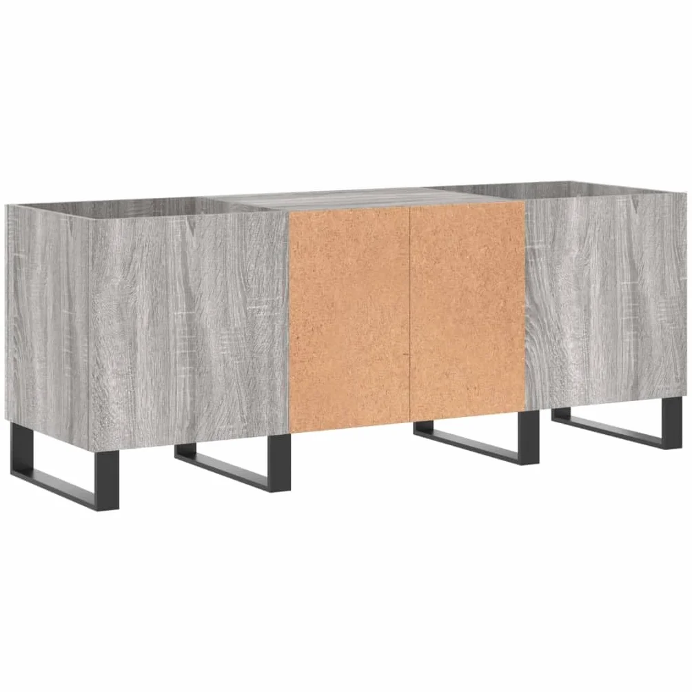 Szafka panelowa Sonoma szara z materiału drewnopochodnego, 121 x 38 x 48 cm, z żelaznymi nogami, miejsce do przechowywania płyt gramofonowych i kolekcji winylowych, stabilna górna płyta do