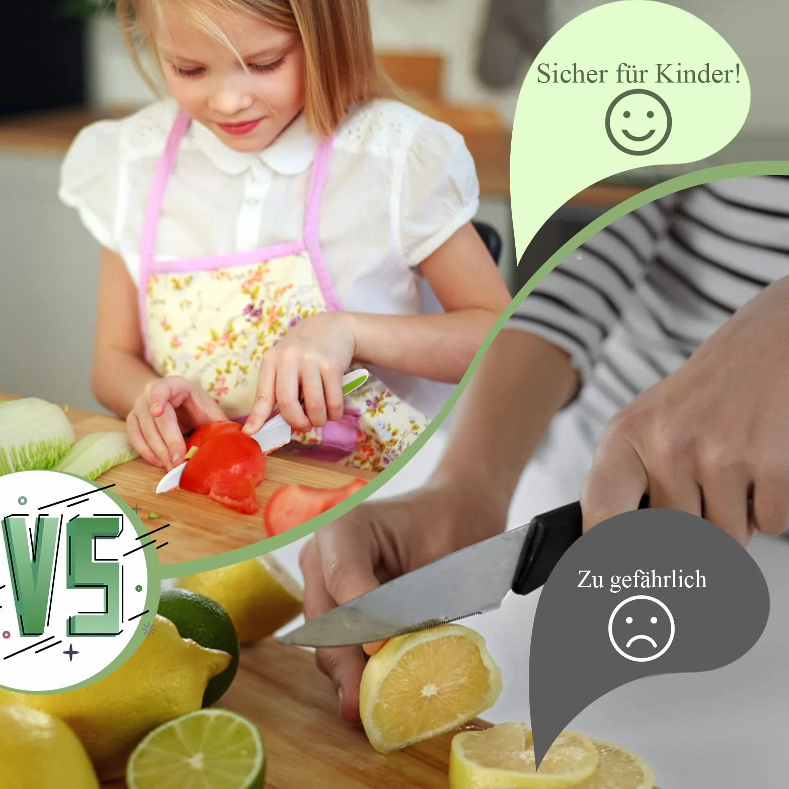 GOODCHEF 10-częściowy zestaw noży kuchennych dla dzieci do krojenia i gotowania owoców i warzyw dla maluchów, w tym drewniany nóż i deska do krojenia dla dzieci powyżej 2 lat (Leaf Dinosaur)