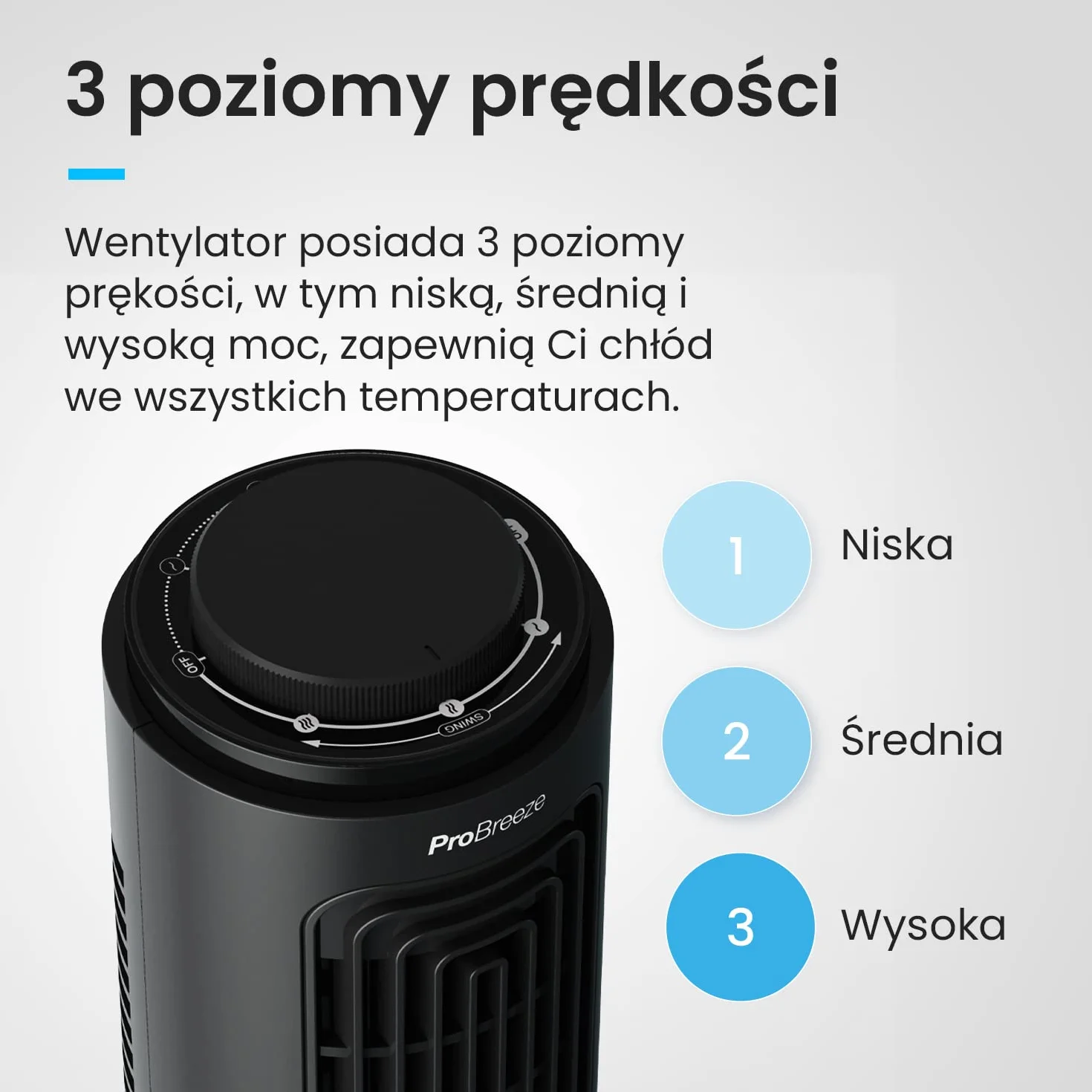Pro Breeze Mały Wiatrak Stołowy, Mini Wentylator na Biurko, Biurowy Chłodzący Cichy Mocny, Wysokość 32cm, z Automatyczną Oscylacją 70°, Wieżowy Kolumnowy do Sypialni Gabinetu Biura, 45W, Czarny